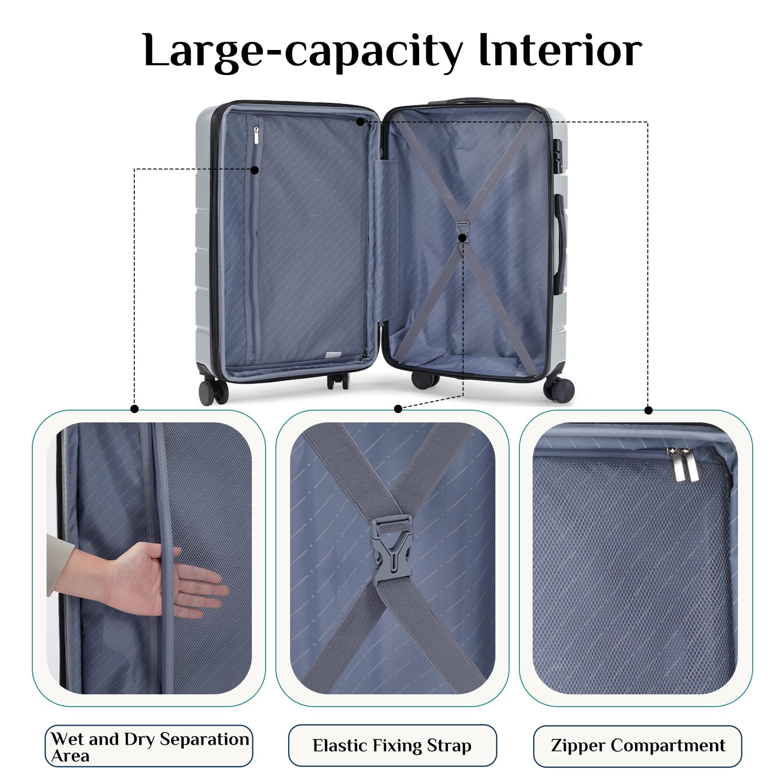 OLIXIS 24 Inch Carry-On Suitcase, Hardside Rolling Luggage, Light Grey view 5