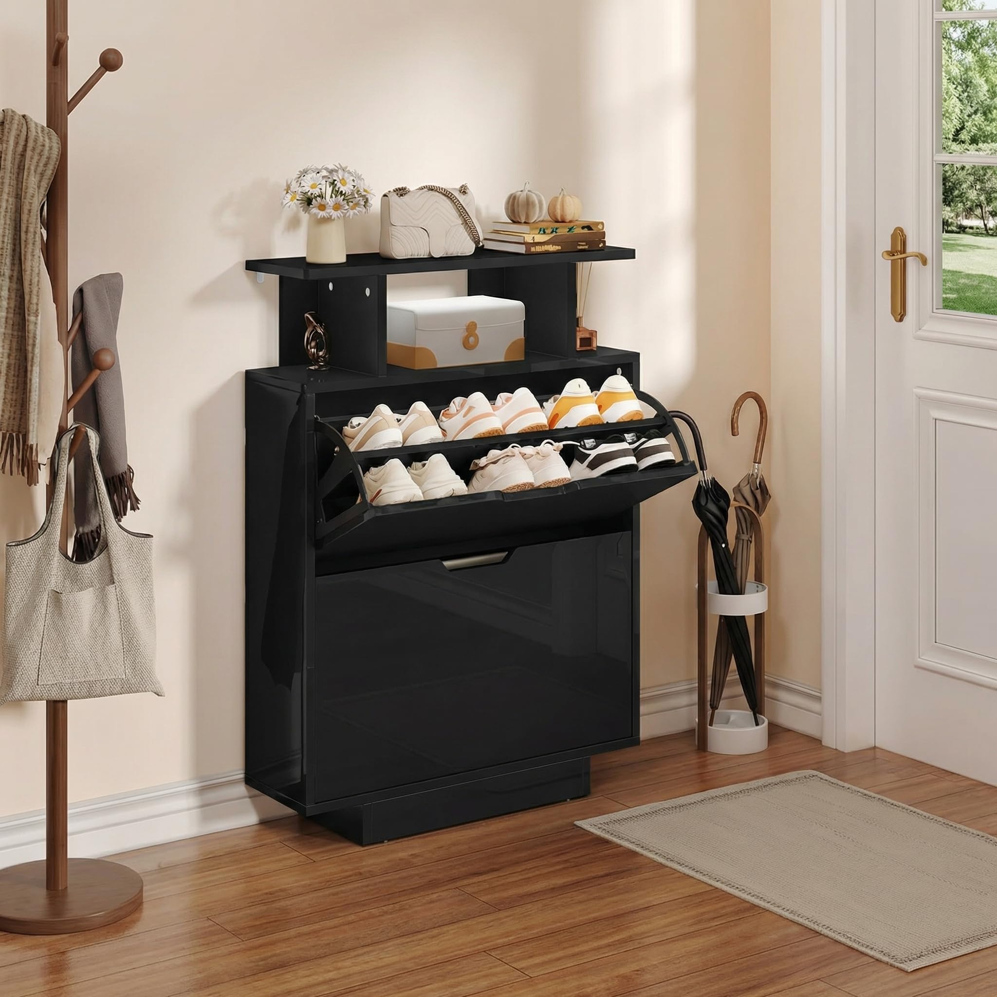 YITAHOME Shoe Storage Cabinet with 2 Flip Drawers, 2 Open Compartment