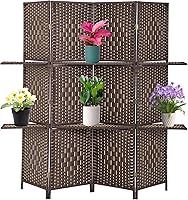 Vista 10 de Divisor de habitación de 4 paneles, divisor de pantalla de madera plegable, separador de partición de madera con estantes de almacenamiento Negro