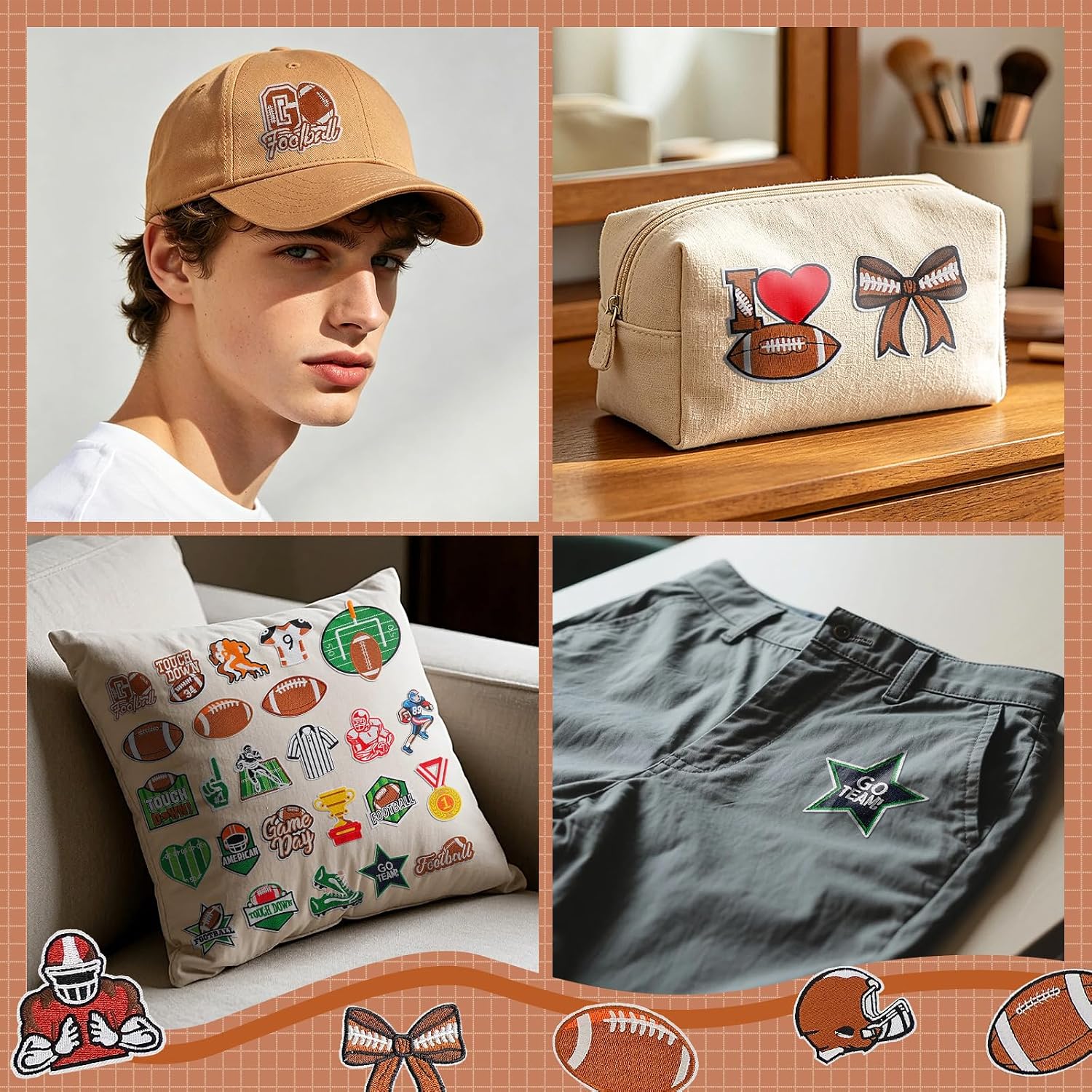 36 Pcs Football Sport Iron-On Patches, Iron on Hat Patch Embroidered Sports Appliques for Clothing, Hats, Bags, Dresses, Jeans and DIY Crafts