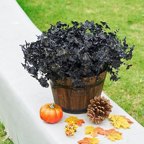 Miniatura 2 de Plantas artificiales para exteriores, 12 paquetes de margaritas de seda de color naranja de otoño con eucalipto para maceta, resistente a los rayos