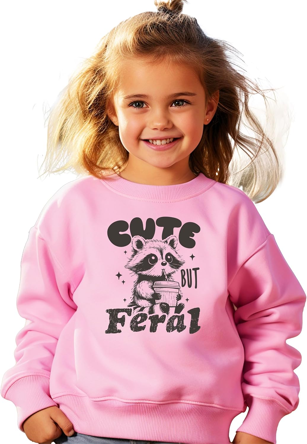 Olive Loves Apple Cute But Feral Raccoon Funny Sweatshirt for Youth and Toddler Boys and Girls