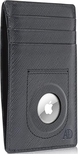 Access Denied AirTag Holder Slim Wallet Cuero Genuino RFID Bloqueo Regalos Para Hombres, negro, rojo (Checkered Black), Minimalista