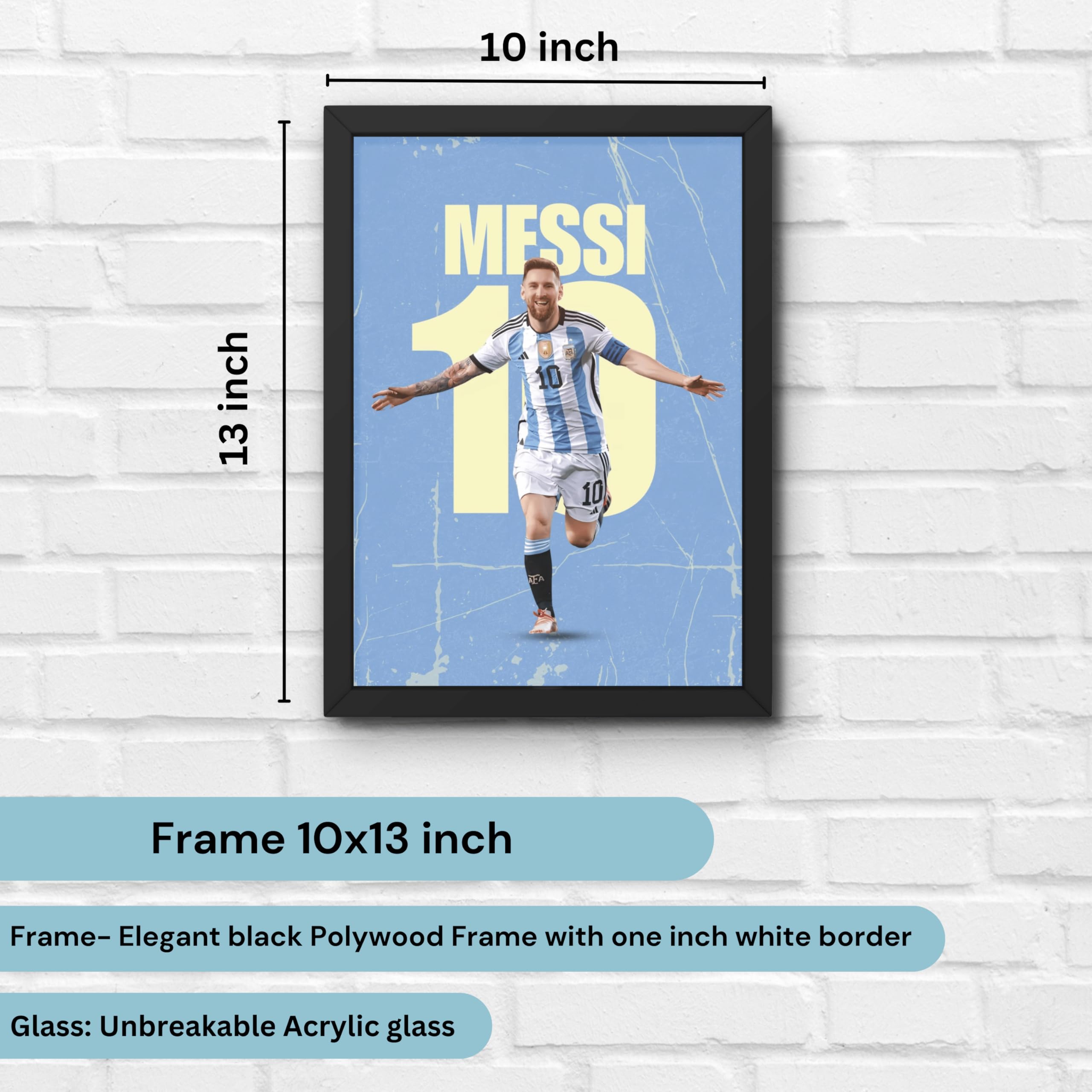 Good Hope Messi Framed Poster 10x13 Inch β Soccer Wall Art for Bedroom, Football Legend Decor, Gift for Fans, Boys & Men, Sports Room, Jersey, Wall Photo Frames, Footballers Framed Posters 1