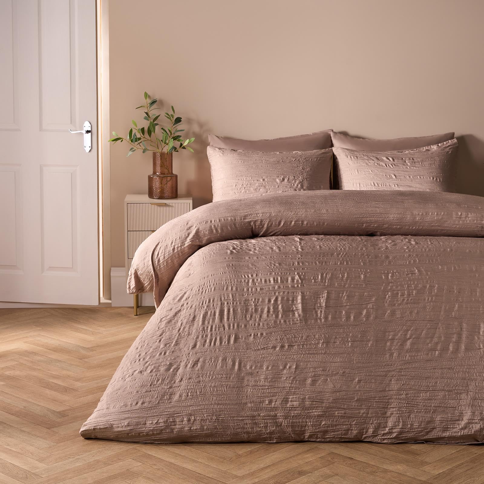 OHS Crinkle Duvet Set Single Bronze