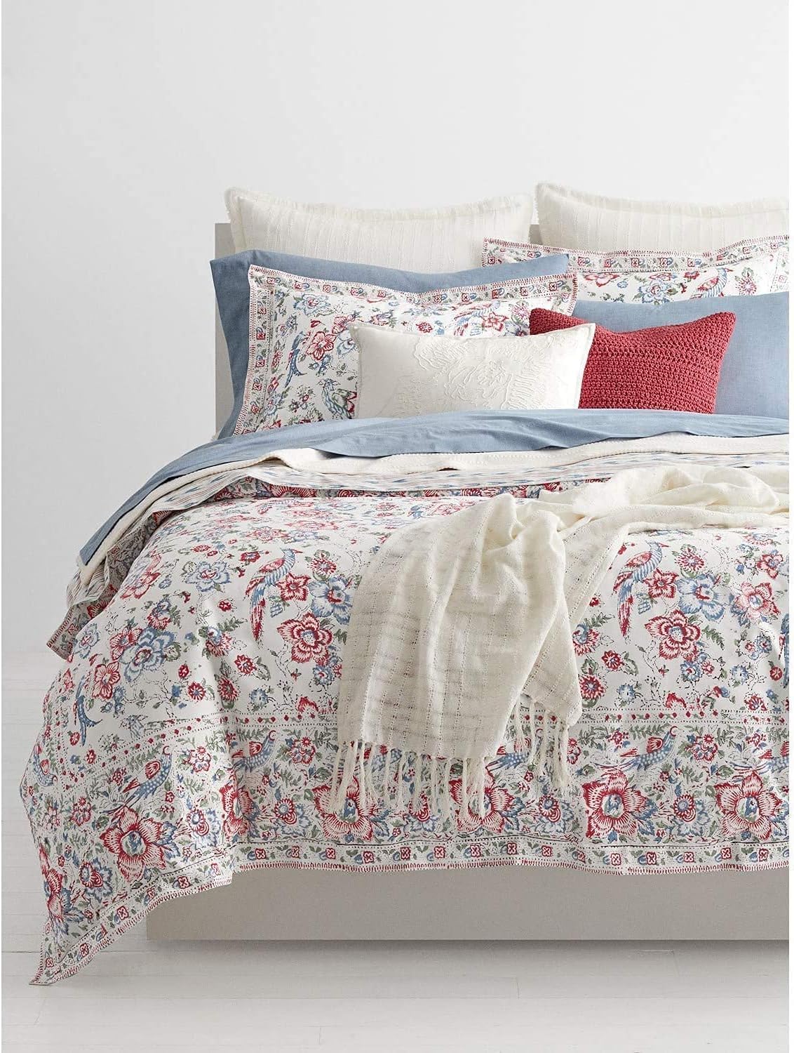 Lauren Ralph Lauren Lucie Birds Jacobean King Comforter Shams 3 PC Set Cream Blue Pink - Image 2