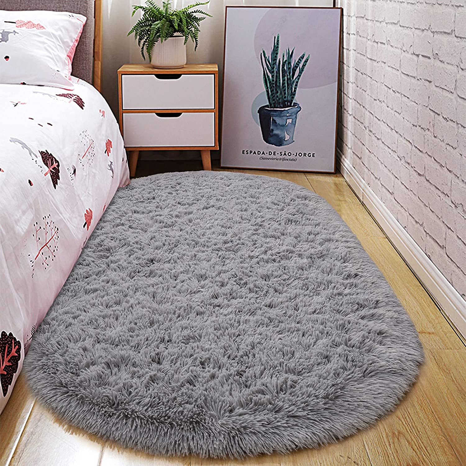 Fluffy Oval Rugs, Super Soft Shaggy Carpet Fuzzy Long Fur Area Rug for Bedroom Living Room Dorm, Plush Kids Playroom Baby Girls Nursery Decor Mats (40 X 60CM)