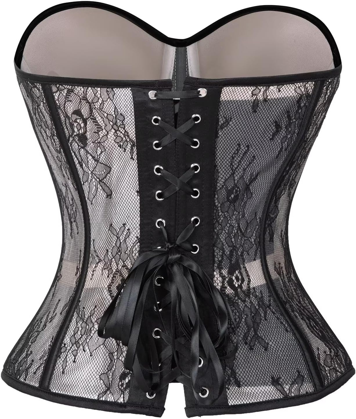 Mesh Corset Tops For Women Sexy Overbust with Steel Boned Bustier Lace Up Waist Bodysuit Shapewear - Image 2