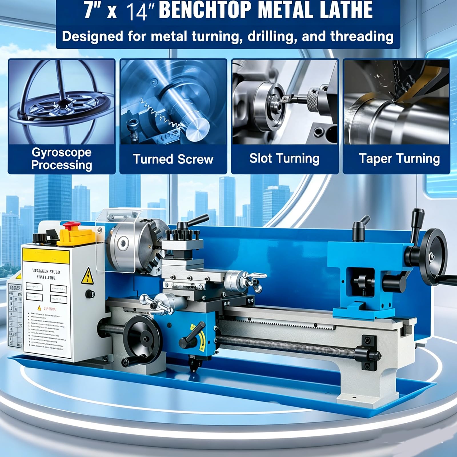 Mini Torno de Metal 550W Mini Torno de Fresado de Metal 180x350mm Tornos Metálicos Mini Herramientas y Accesorios Domésticos de Bricolaje para Máquinas Herramienta de Procesamiento de Metales