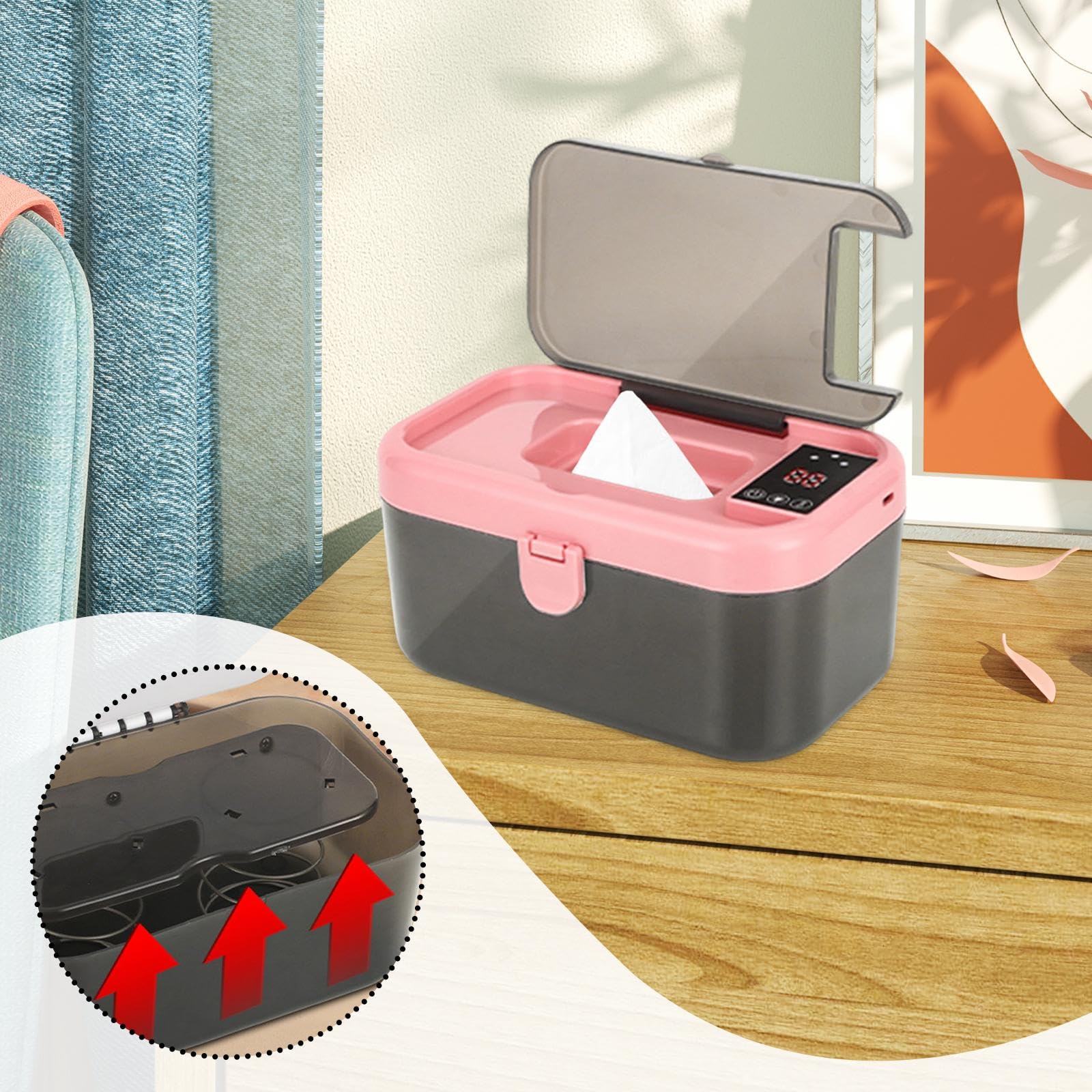 Colcolo Calentador y dispensador de toallitas húmedas Máquina de toallitas húmedas Luz nocturna Calentador de para bebés USB portátil y conveniente de manera, Rosa