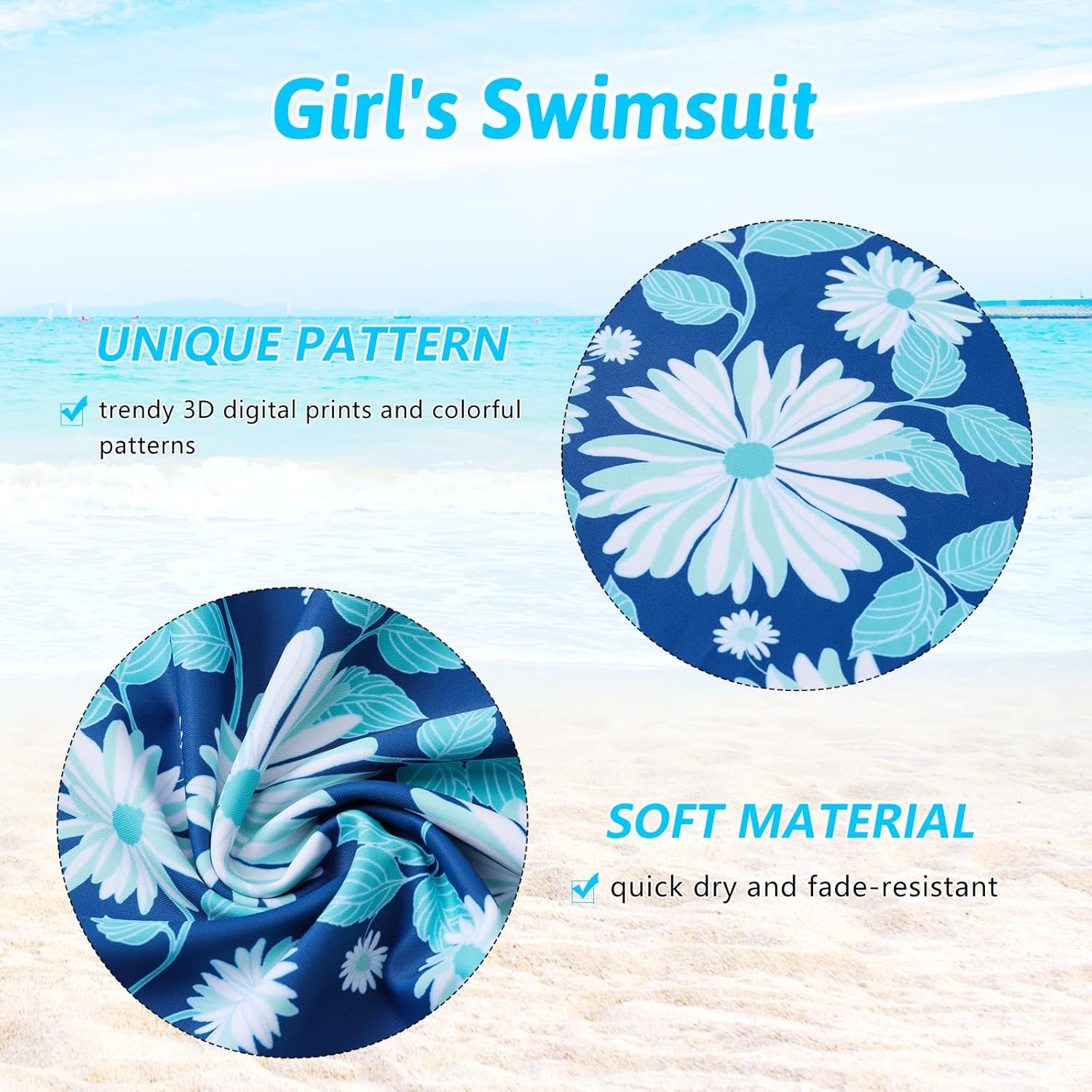 2 Piece Girls Rash Guard Set Long Sleeves Swimsuit Quick Dry Swimwear Beach Shorts Summer Bathing Suits for 3-12 Years - Image 4