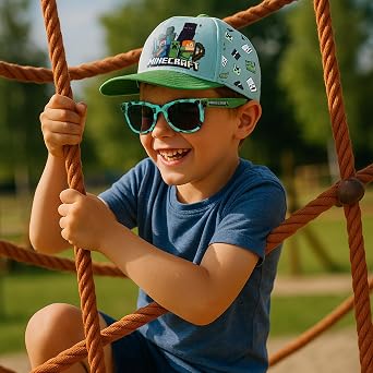 Toys & Gamers Minecraft Cap and Free Sunglasses Set, Light Blue and Green, Kids Character Accessories
