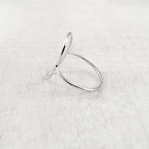Miniatura 5 de Open Oblong Oval Circle Shape Sterling Silver 925 Ring, Smooth Polished Finish, Thin Wire Strand Band, Handmade. Great Gift Set (8.5)