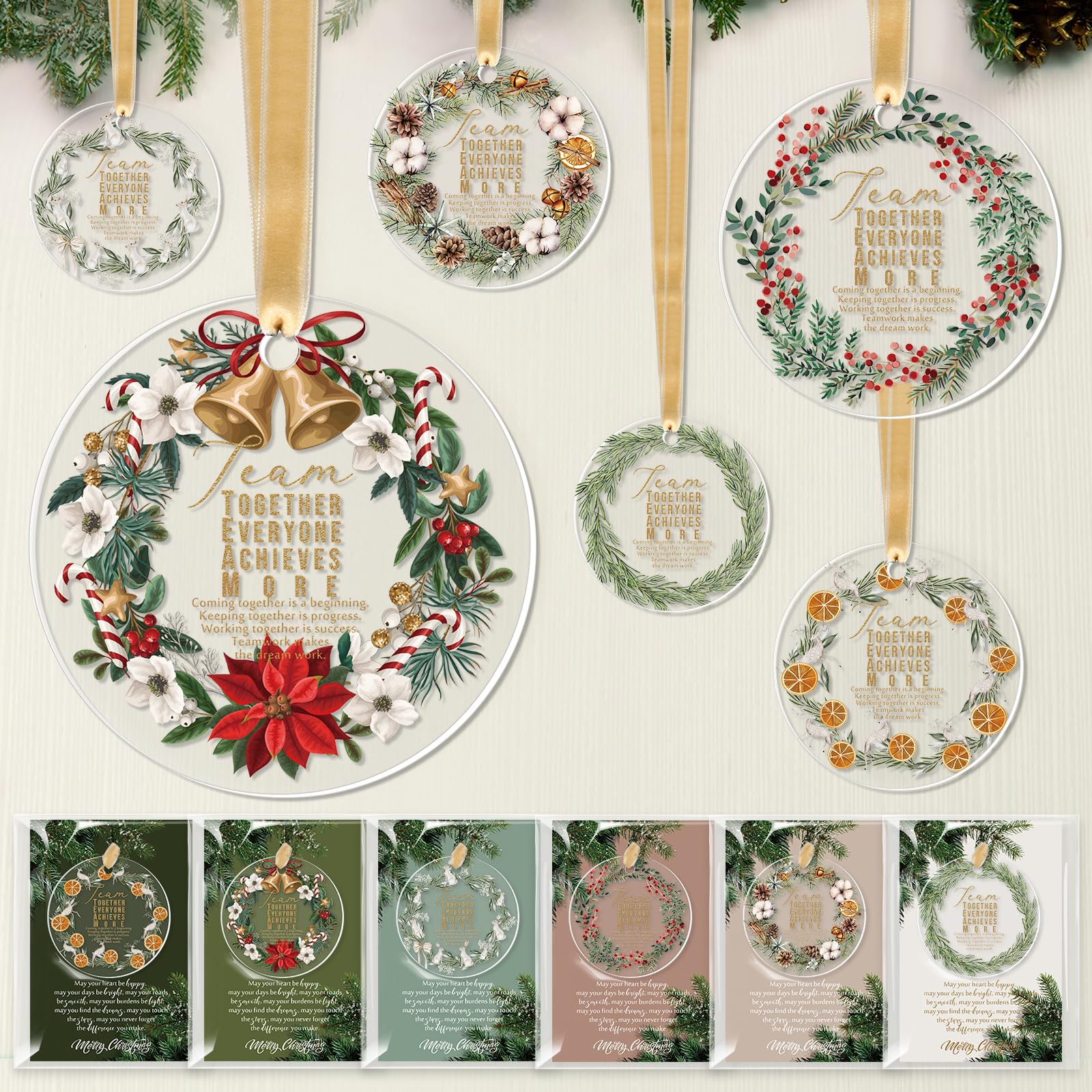 Thyle 12 Sets Christmas Team Gifts for Employees Christmas Work Team Ornaments with Thank You Card Office Appreciation Gifts for Coworkers Xmas Tree Decor