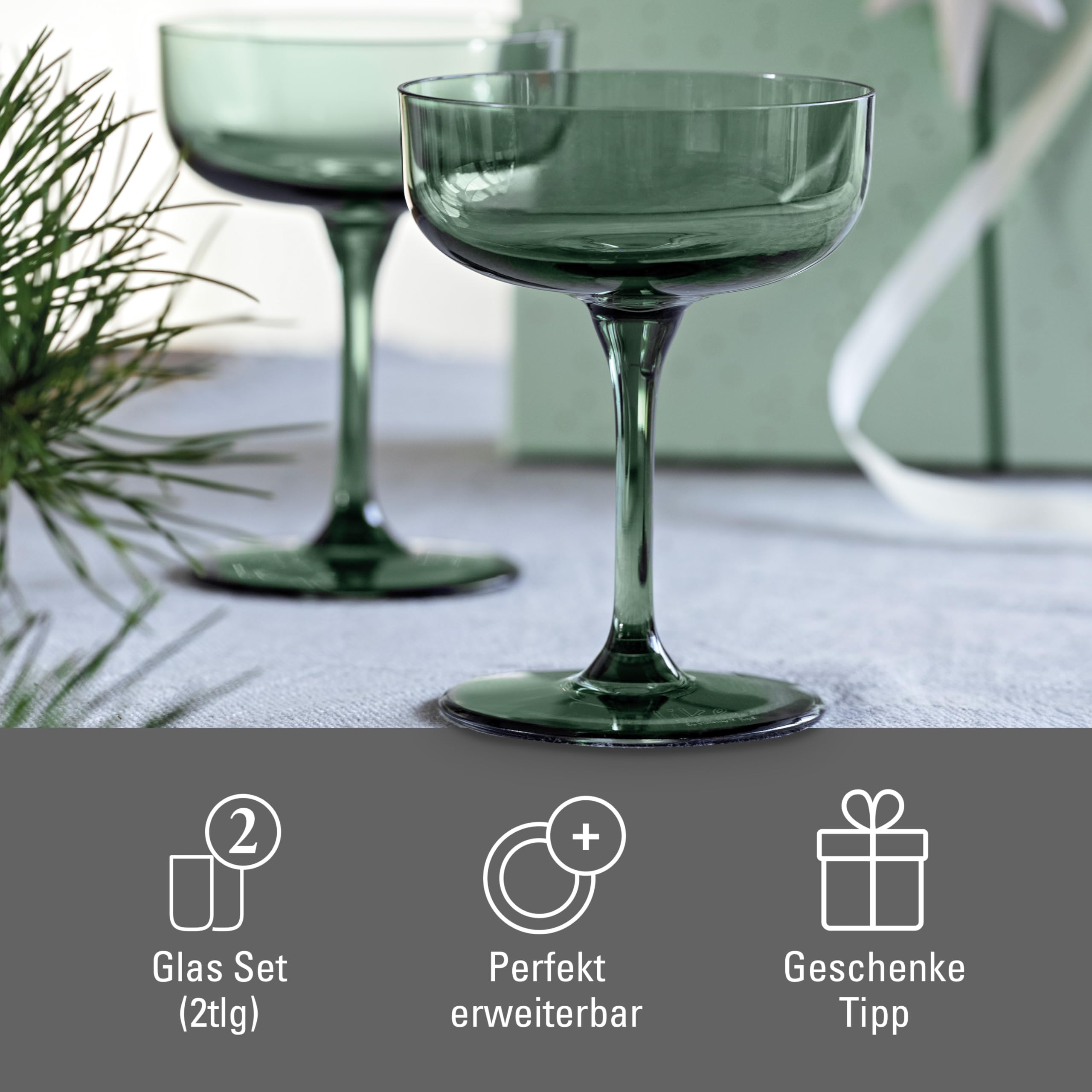 Villeroy & Boch – Like Sage szampanka/pucharek zestaw 2-cz., szkło w kolorze zielonym, pojemność 100 ml