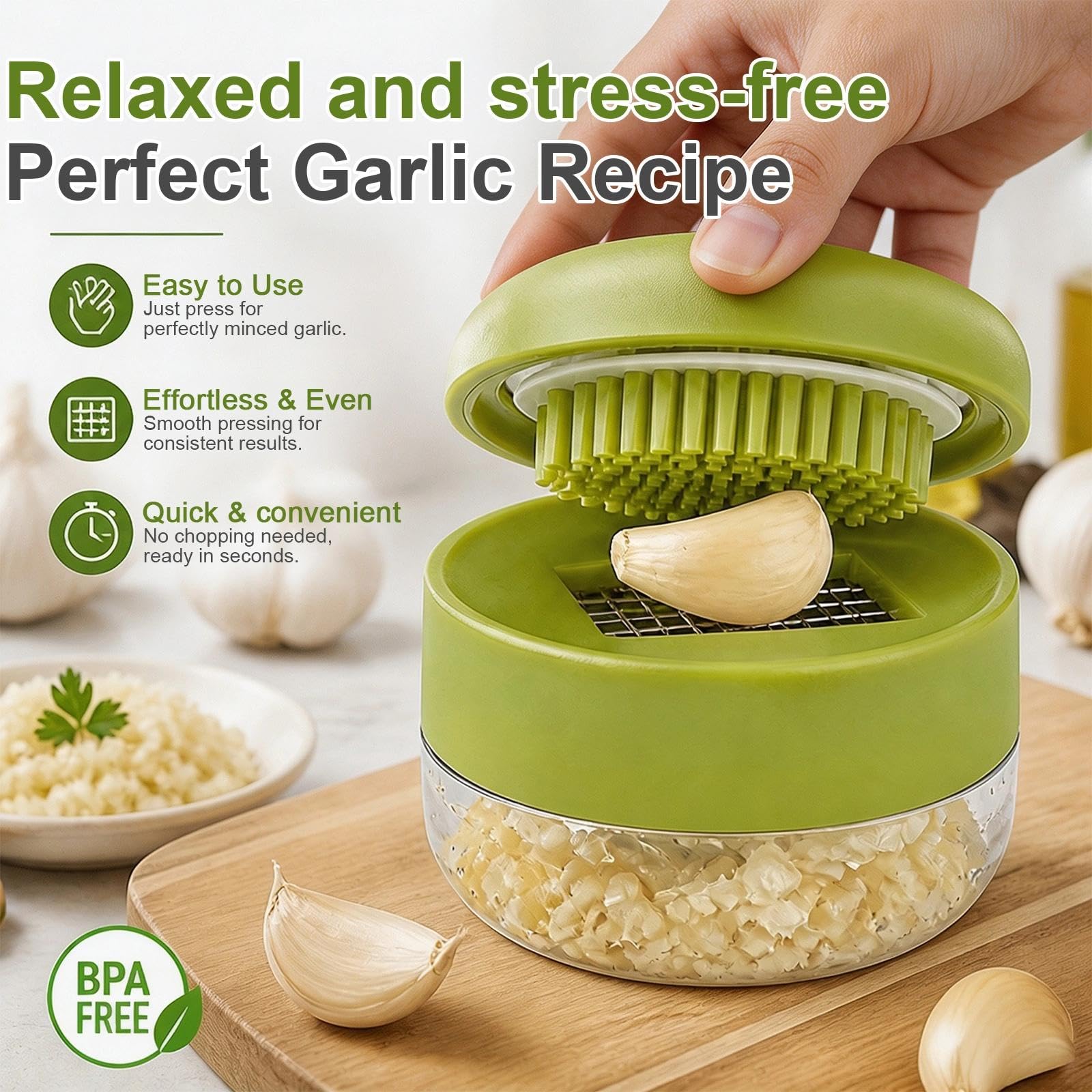 Mini Presse Ail, Coupe Ail, Emballé avec Boîte, Vert | Presse Ail Inox en Plastique PP, Multifonctionnel Ecrase Ail avec Brosse de Nettoyage, pour Ail, Gingembre et Fruits