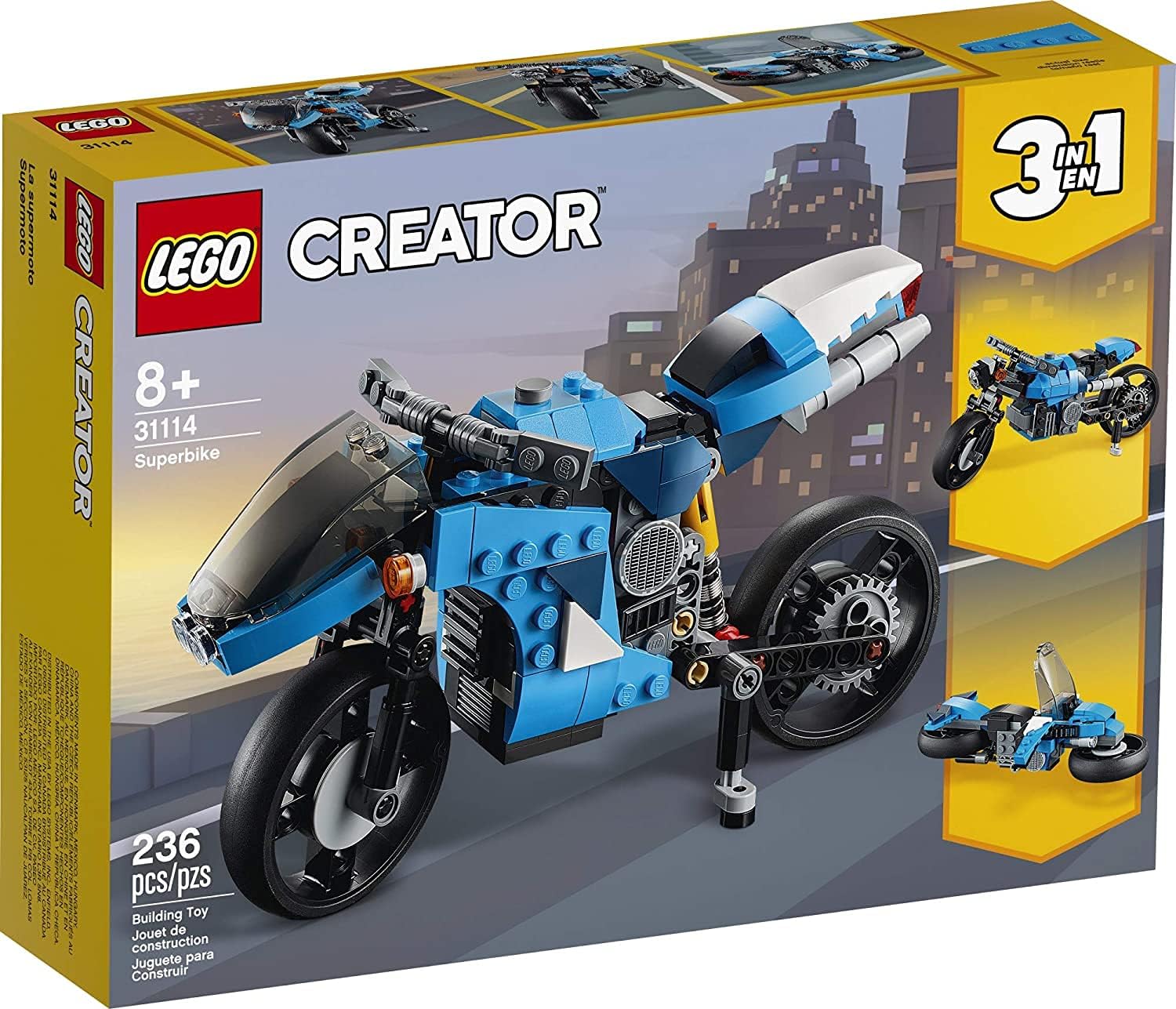 Creator 3in1 Superbike 31114 Toy Motorcycle Building Kit; Makes a Great Gift for Kids Who Love Motorbikes and Creative Building, New 2021 (236 Pieces)