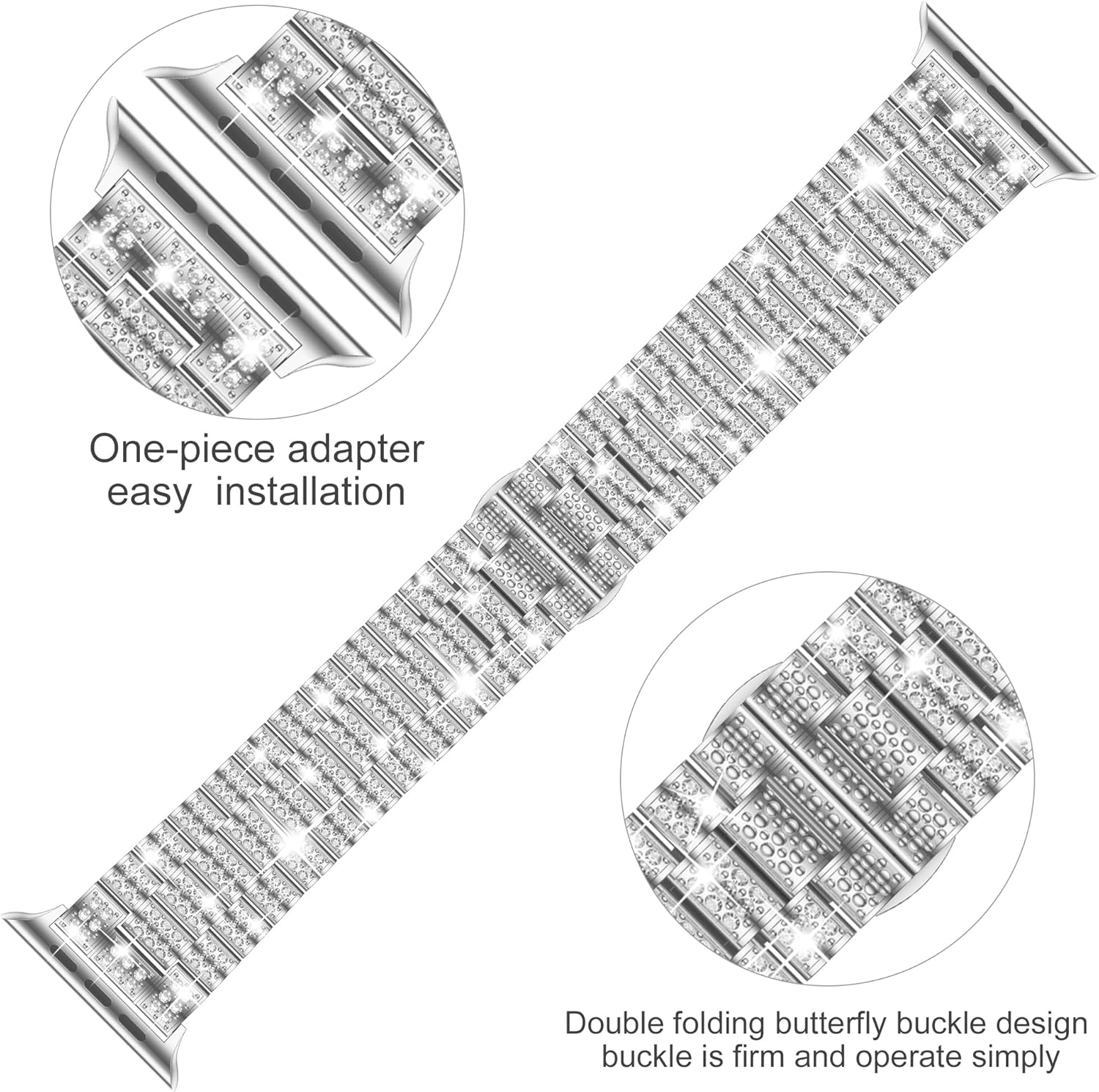 Wolait Dressy Bling Band Compatible With Apple Watch Bands 46mm 49mm 45mm 44mm 42mm 41mm 40mm 38mm, Diamond Metal iWatch Bands for Women Series 11 10 9 8 7 6 SE 5 All Series - Image 4