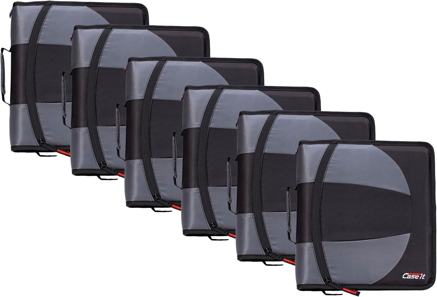 Case-it The Dual 2-in-1 Zipper Binder | Two 1.5-Inch D-Rings, 600 Sheet Capacity, Pencil Pouch & Multiple Pockets | School & Office Organizer with Shoulder Strap | Dual-101 Jet Black | 6 Pack