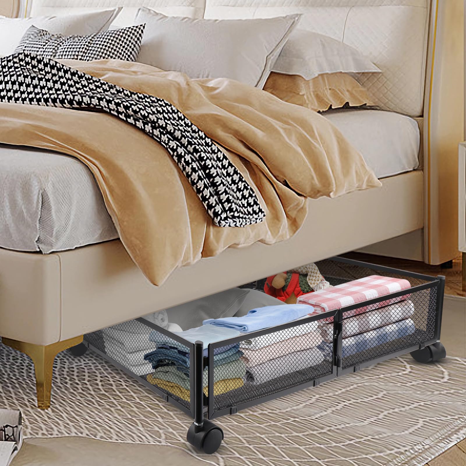 Memypers Rangement Sous Lit Avec Roulettes - Conteneurs Pliables Métal 2 Pièces Pour Vêtements Et Chaussures