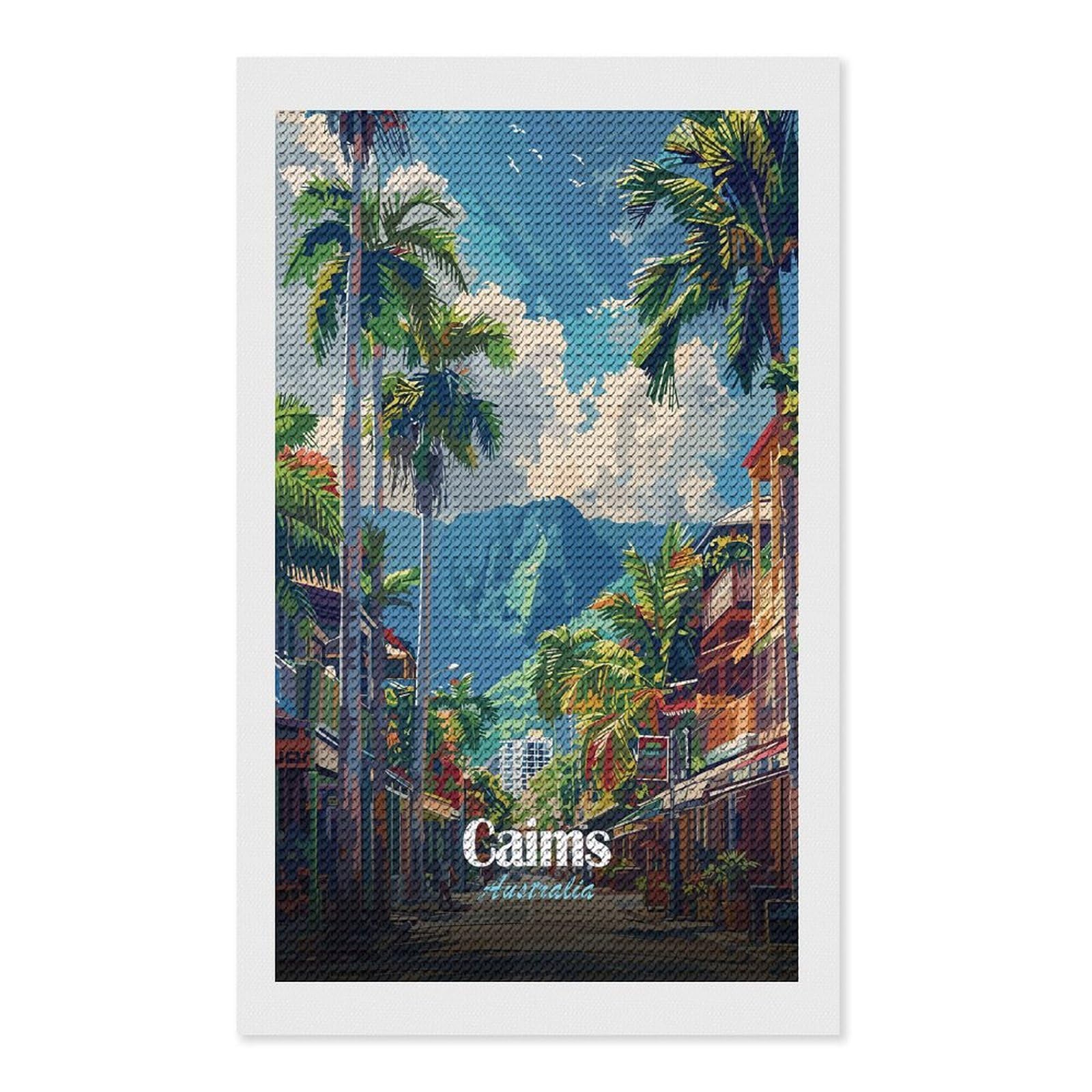 Junmoney Cairns Australia Travel Diamond Art Canvas 12"x20", for Creative Relaxation, Simple to Start, Aesthetic Room Decor, Holiday Gift Idea