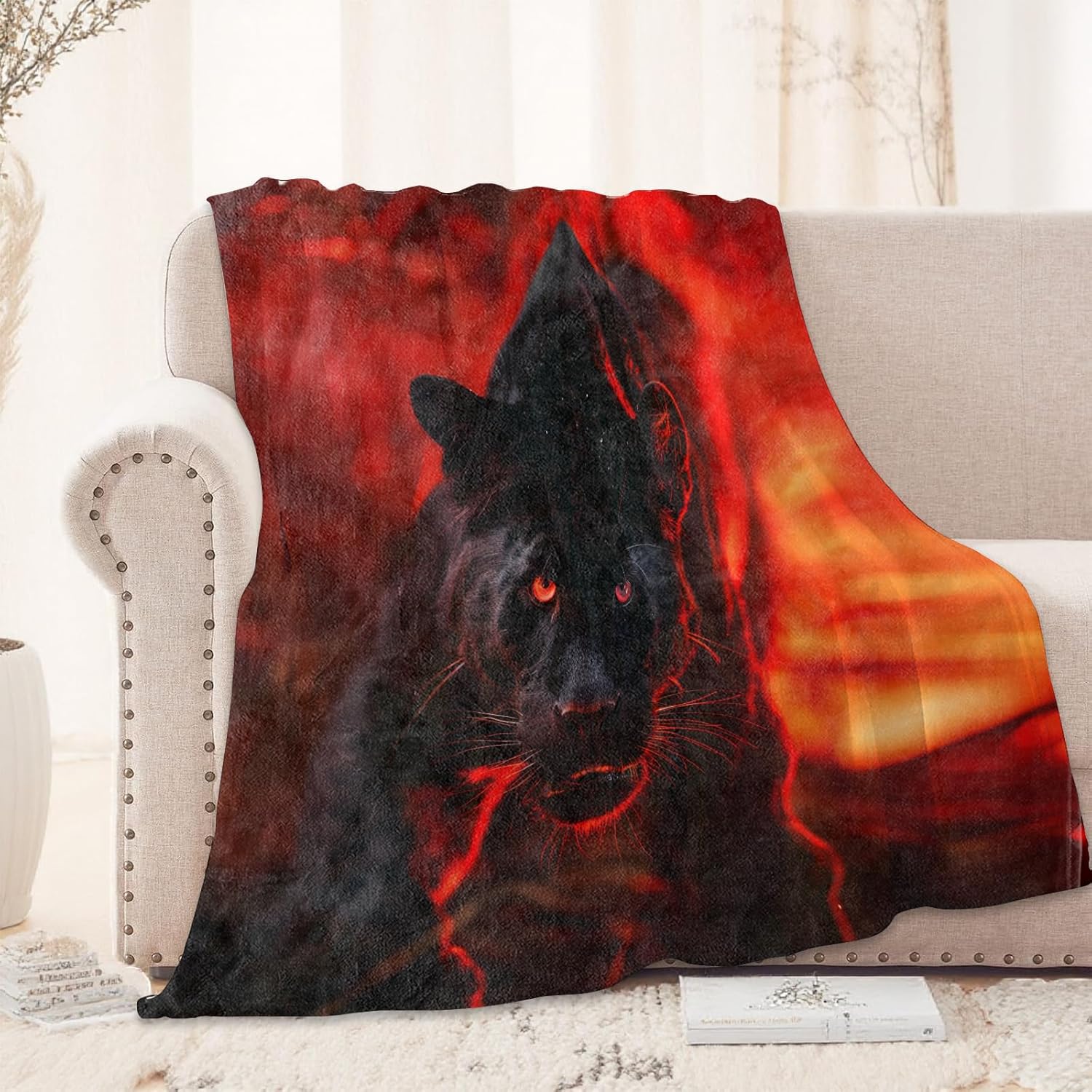 Black Panther Fire Blanket 50x60 in, Flannel Throw Blankets for Travel Camping Sofa Living Room Decor, Lightweight Cozy Soft Fuzzy Gifts for Women Adults Kids