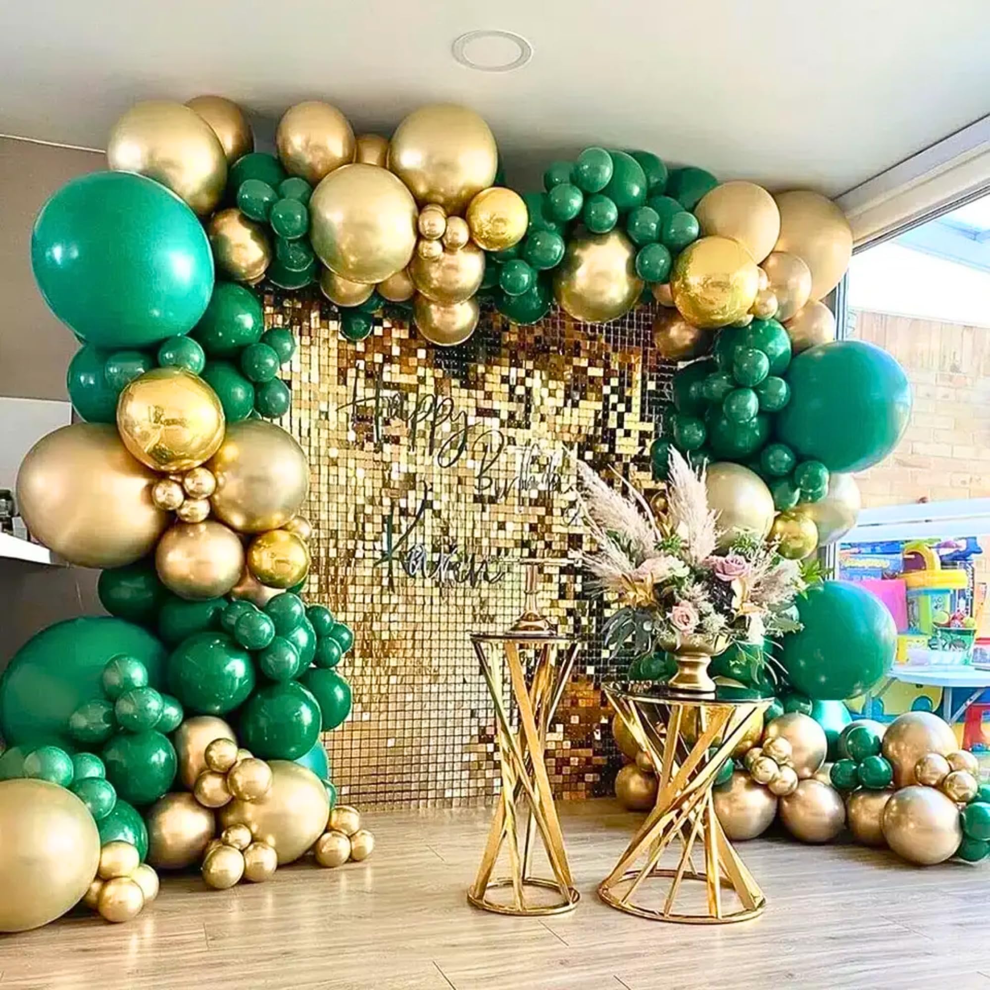 ALCR Balloon Garland Kit Metallic Chrome Latex Party Supplies for Birthdays, Wedding, Baby Showers, Anniversary Decorations and Various Events with Air Pump (Green Gold)