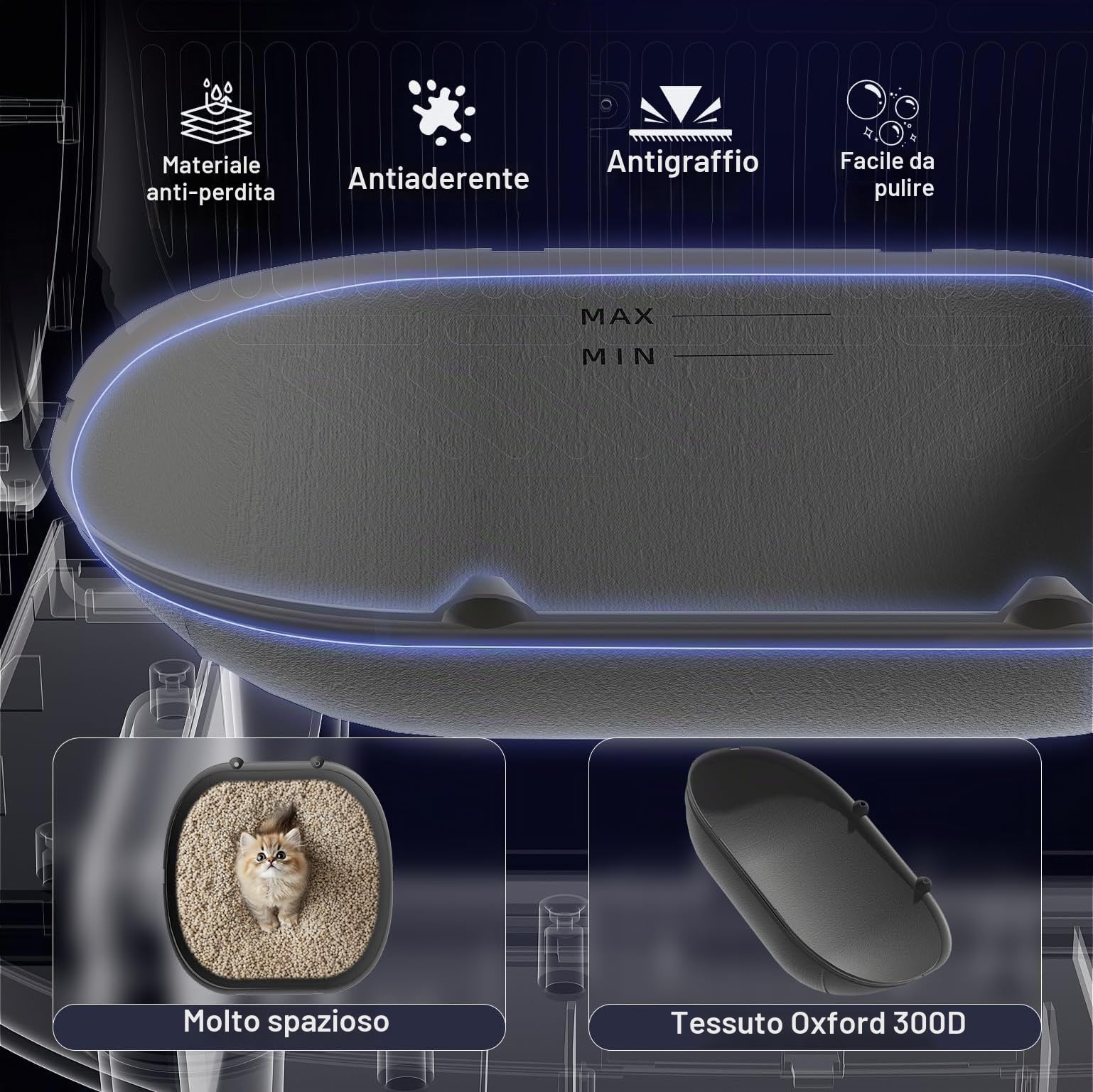 PetWanders - Lettiera automatica Caixa per gatti, autopulente con app, 10 sensori di sicurezza, grande capacità, 90 l, inodore, compatibile con tutti i tipi di sabbia