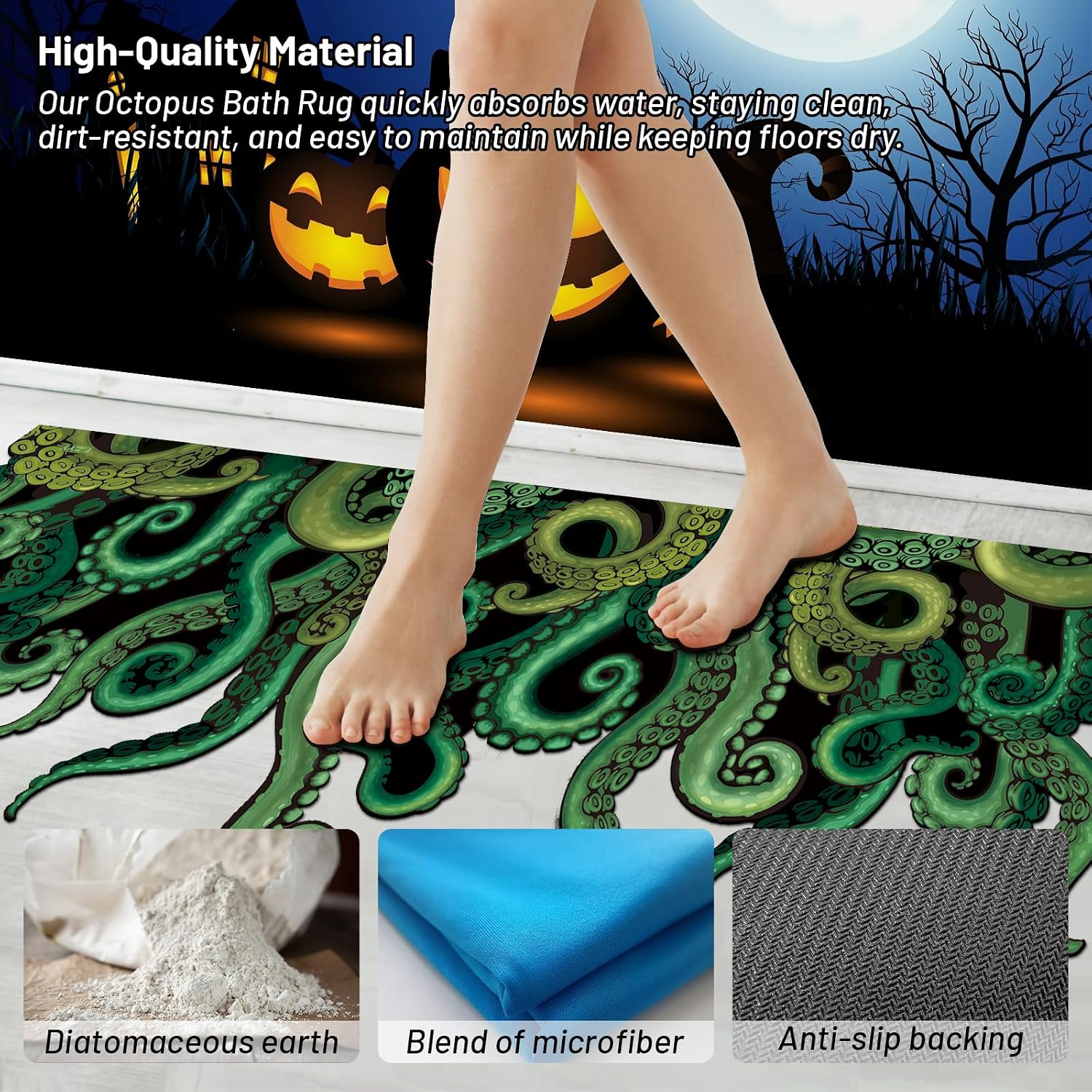 CZYY Cthulhu Tentacles Bath Mat Microfiber Water Absorbent Octopus Rug Anti-Slip Backing 55"x22" - Unique Gift & Decor for Tabletop RPG Gamers, HP Lovecraft Fans and Nautical Enthusiasts