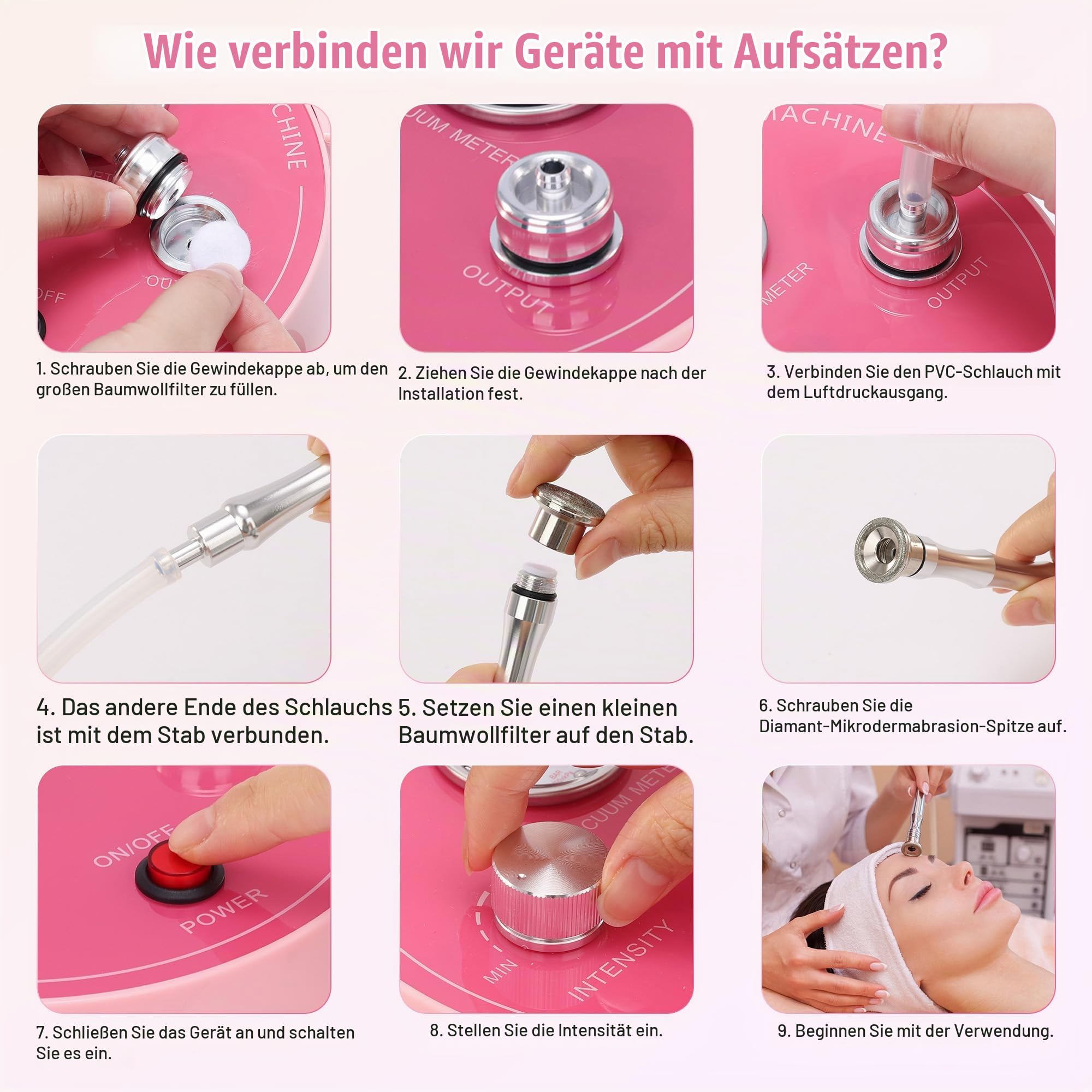 3-in-1 Diamant Mikrodermabrasionsgerät, Lmaqfum Micro Dermabrasion Maschine für Gesicht mit Vakuum & Spray für Zuhause zur Hauterneuerung, Porenverfeinerung, Aknebehandlung