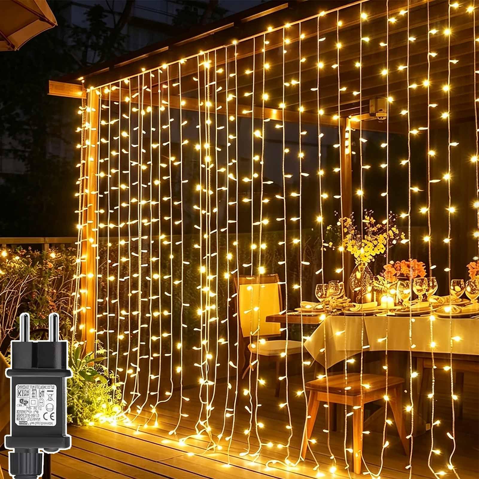 Cozymeow 2 Stück Lichtervorhang Innen Aussen 3x3m 300 LED Vorhang | 8 Modi mit Stecker, Wasserdicht Fenster Lichterkette Wand für Zimmer Balkon Hochzeit Party Terrassen Christmas Hochzeitsdeko