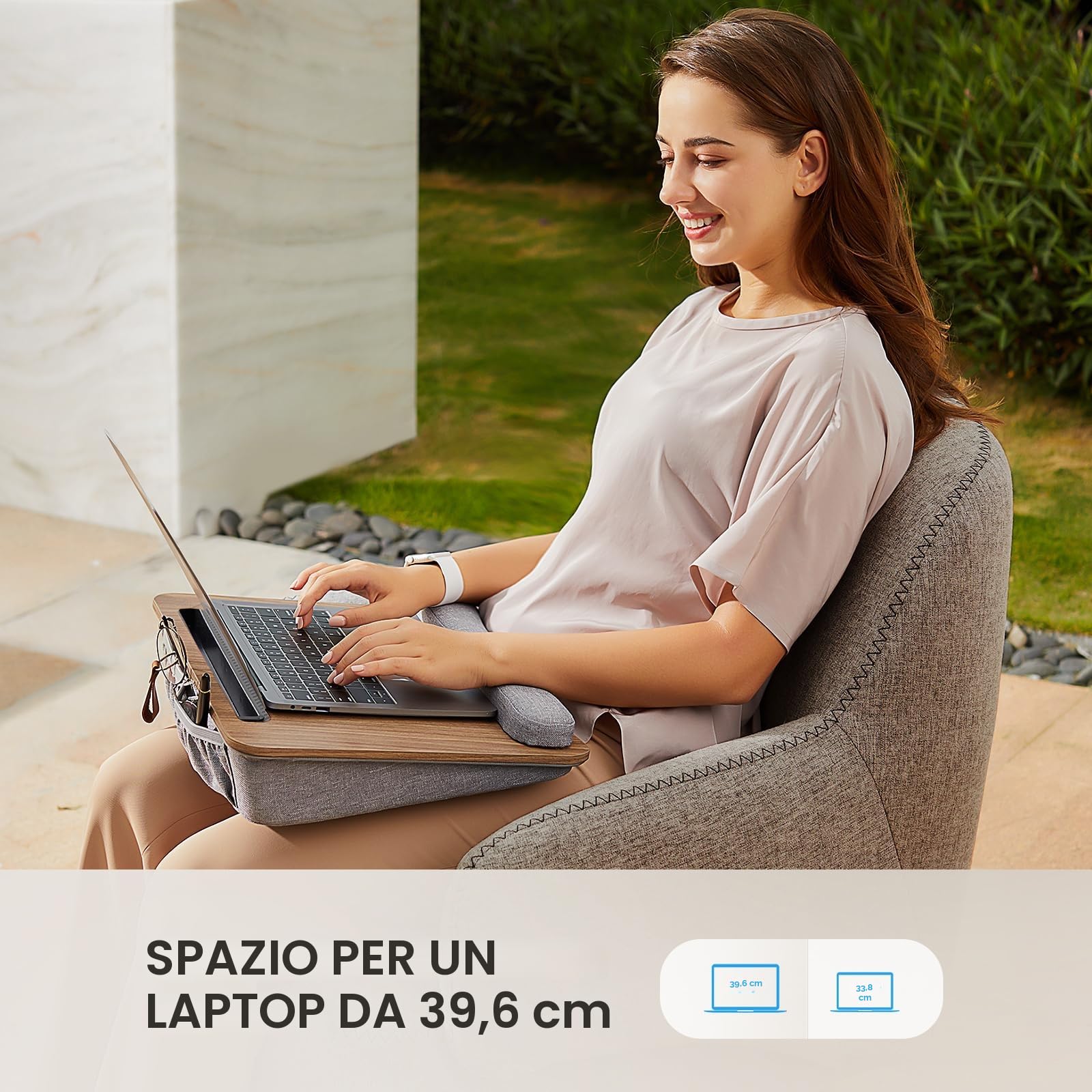 HUANUO Scrivania portatile per laptop con cuscino, con striscia antiscivolo & funzione di archiviazione per gli studenti dell'home office da utilizzare(16,53'×11,81')
