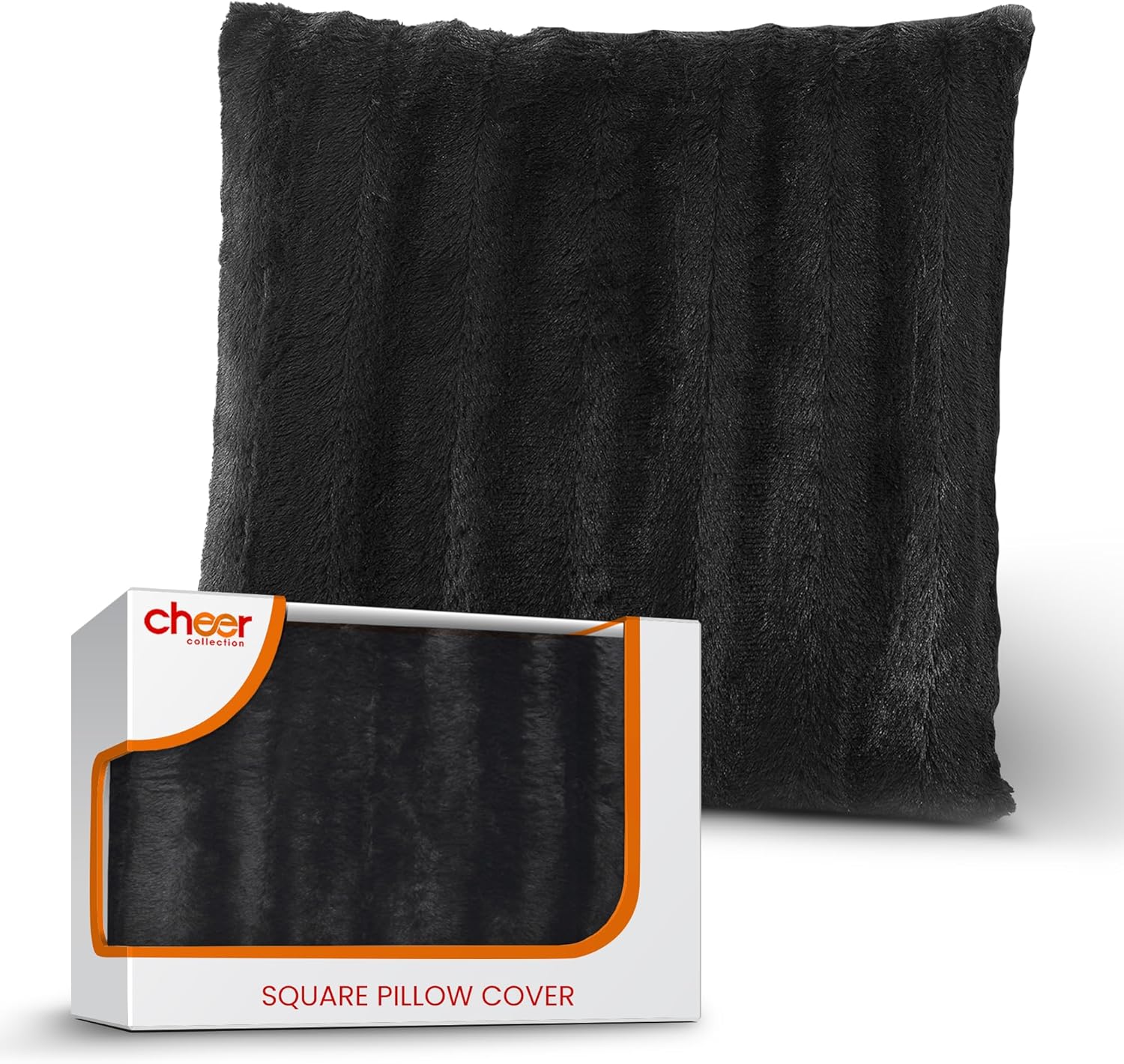 Cheer Collection Faux Fur Throw Pillow Cover 18x18– Soft Decorative Accent Pillow Case for Couch or Bed, Cozy Faux Fur Cushion Cover, Machine Washable, Square Pillow Cover, Black, Pack of 1
