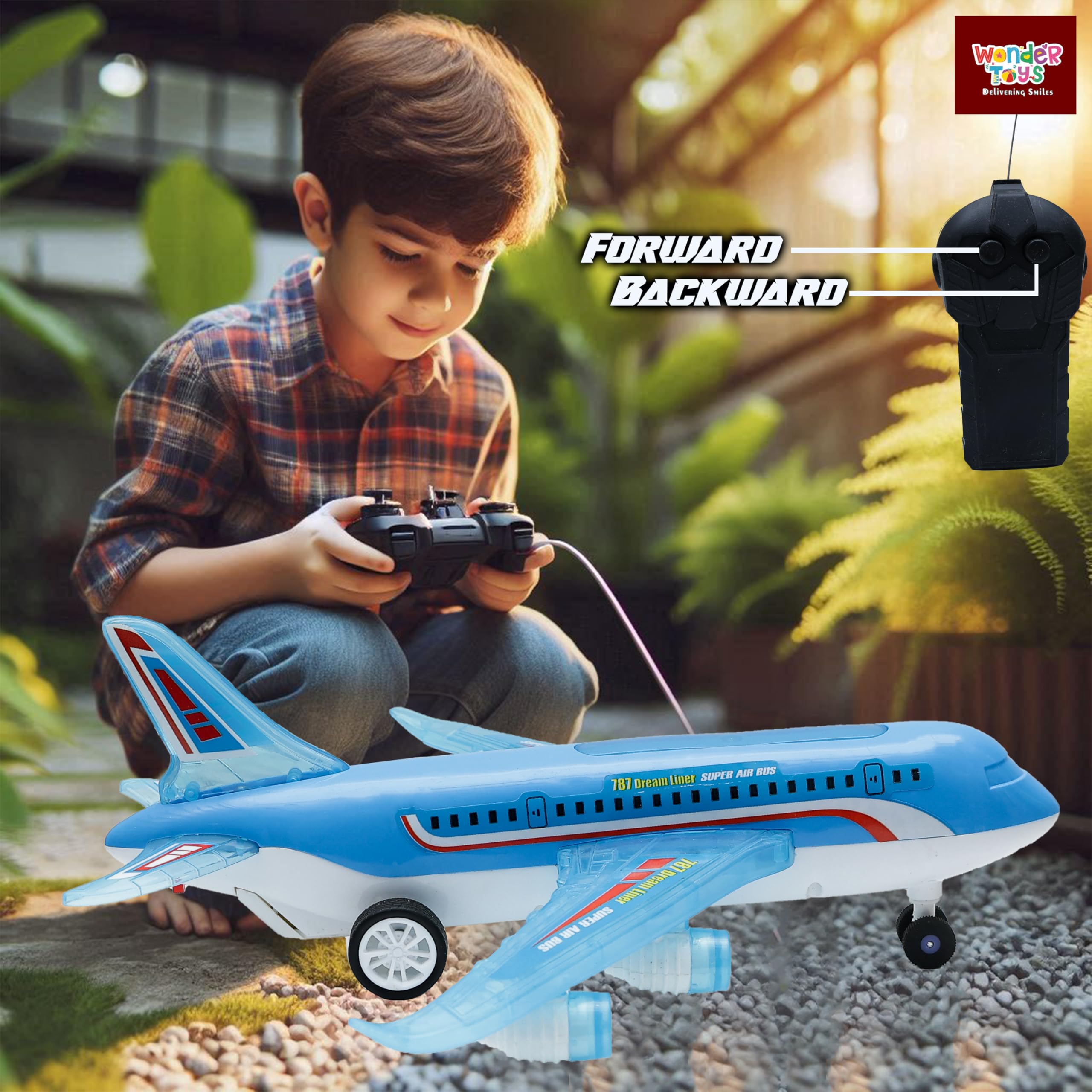 Wonder A-787 RC Airplane Toy Exciting Full-Body Lights & Realistic Sounds for Kids (Blue) - Image 2 thumbnail