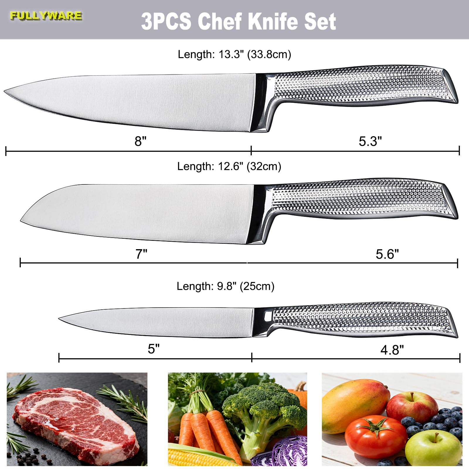 3PC Chef Knife Set, Sharp Kitchen Knife Set — Amazon image 2