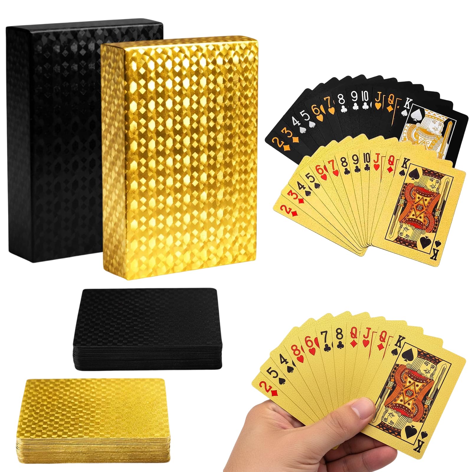 Gubilacrum 2 Pack Playing Cards, 8.7x 5.7cm Black and Gold Two Pack of Cards, Water Resistant Plastic Playing Card