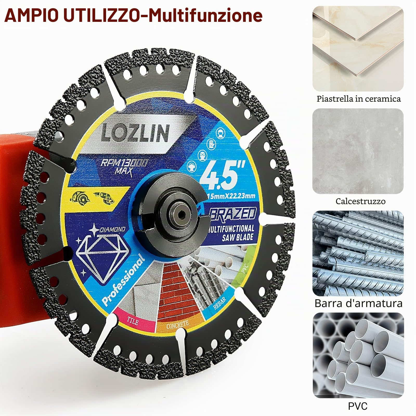 LOZLIN Confezione da 3 lame diamantate multiuso da 11,4 cm, dischi per smerigliatrice angolare per taglio marmo/quarzo/pietra/piastrelle/metallo/plastica