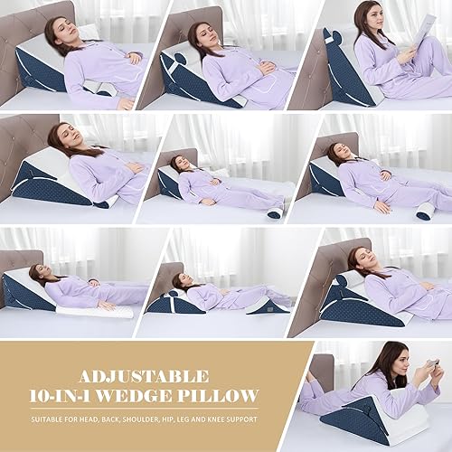 Miniatura 6 de Almohada de cuña de cama para dormir, juego de almohada de cuña ajustable para después de la cirugía, almohada triangular elevada para reflujo ácido