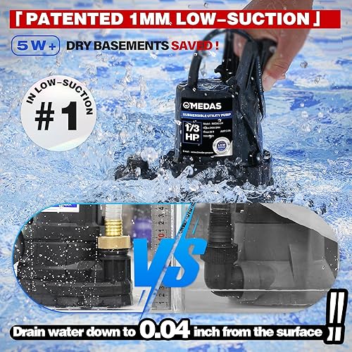 Miniatura 2 de MEDAS Bomba de sumidero portátil para piscina, estanque de jardín, eliminación de agua en el sótano con cable de alimentación de 10 pies 13HP