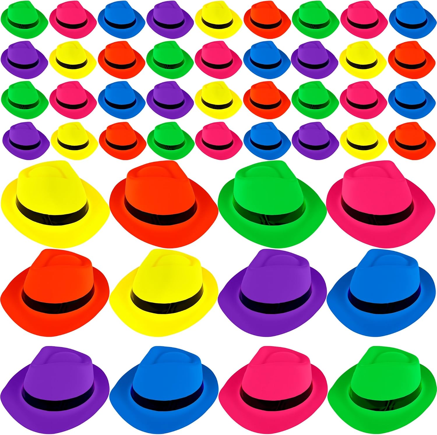 48 Pack Plastic Party Hats Bulk Neon Fedora Party Hat Colorful Gangster Hat for Adult Kids Birthday Halloween Dress Up, 6 Colors