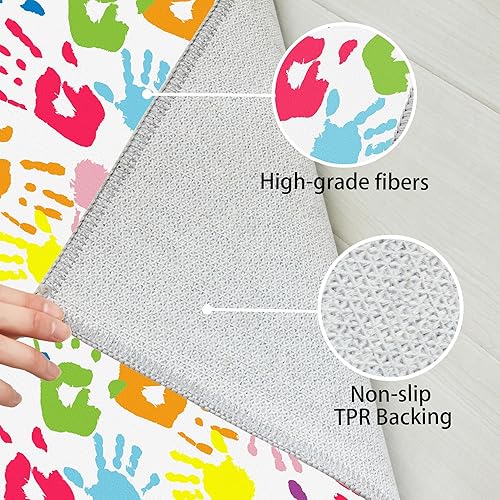 Miniatura 6 de Alfombra colorida con estampado de manos para niños, para sala de juegos, aula, guardería, bonita alfombra de piso de 8 x 10 pies