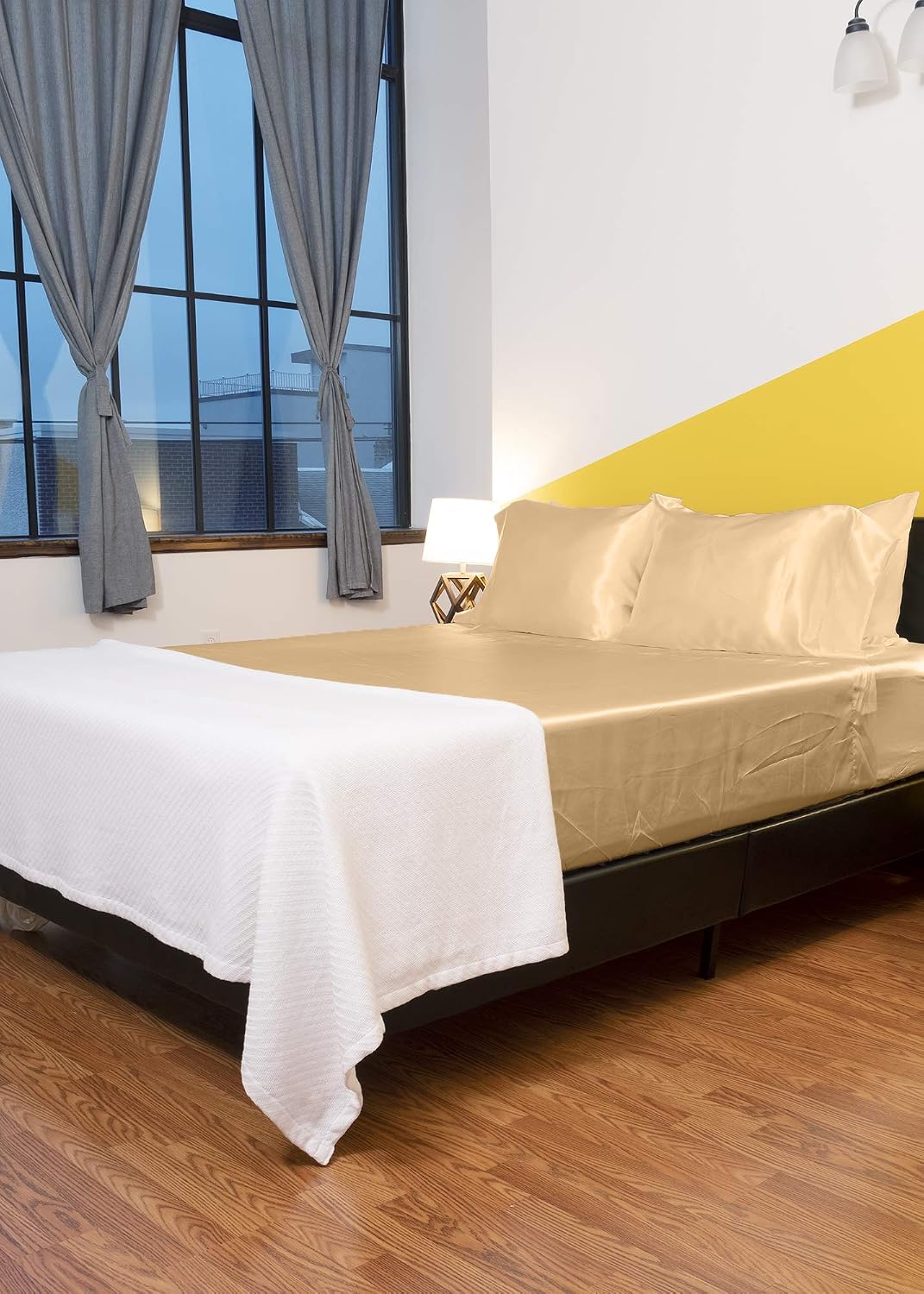 Elite Home Products 100% Luxury Satin Polyester Solid Sheet Set, Queen, Gold
