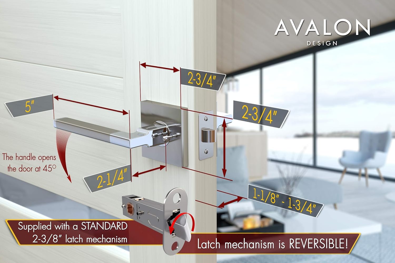Avalon 0530 'Concord' - Modern Door Handle Lever Set in Satin Nickel Finish (Privacy/Passage)