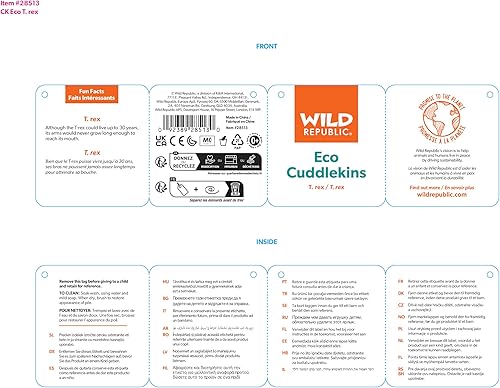 Miniatura 2 de Wild Republic Cuddlekins Eco T-Rex, animal de peluche, 12 pulgadas, juguete de peluche, botellas de agua recicladas, ecológicas