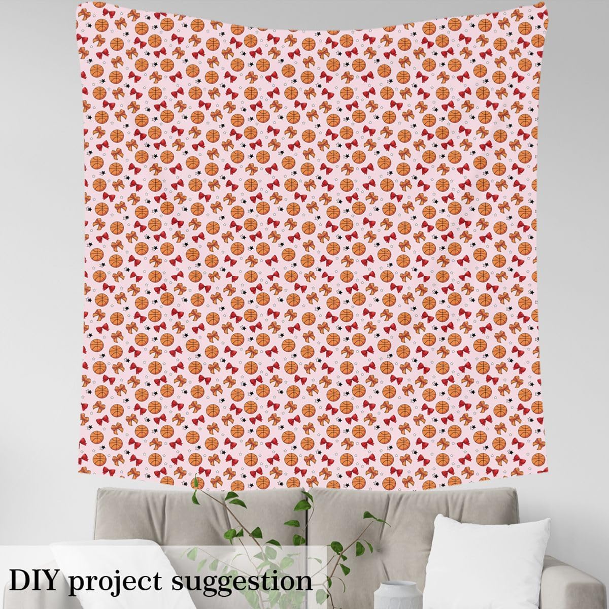 Red Bowknot Fabric by The Yard Basketball Ball Sport Game Fabric for Kids Sewing Supplies Star Bow Tie Chic for Room Decor and DIY Soft Polyester No Stretch 1 Yard,36" L x 59" W image 4