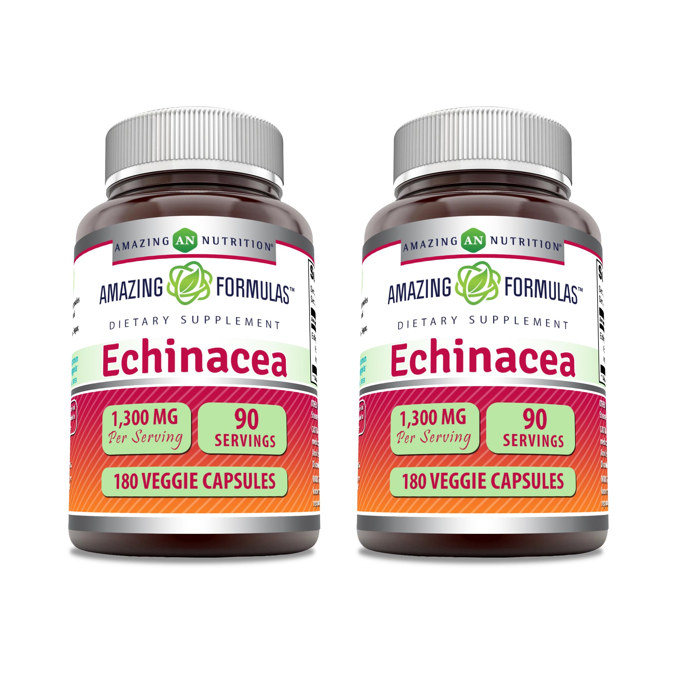 Amazing Formulas Echinacea | 1300 Mg | Veggie Capsules Supplement | Non-GMO | Gluten Free | Made in USA (2 Pack | 180 Count) Unflavored - 2 Pack | 180 Count