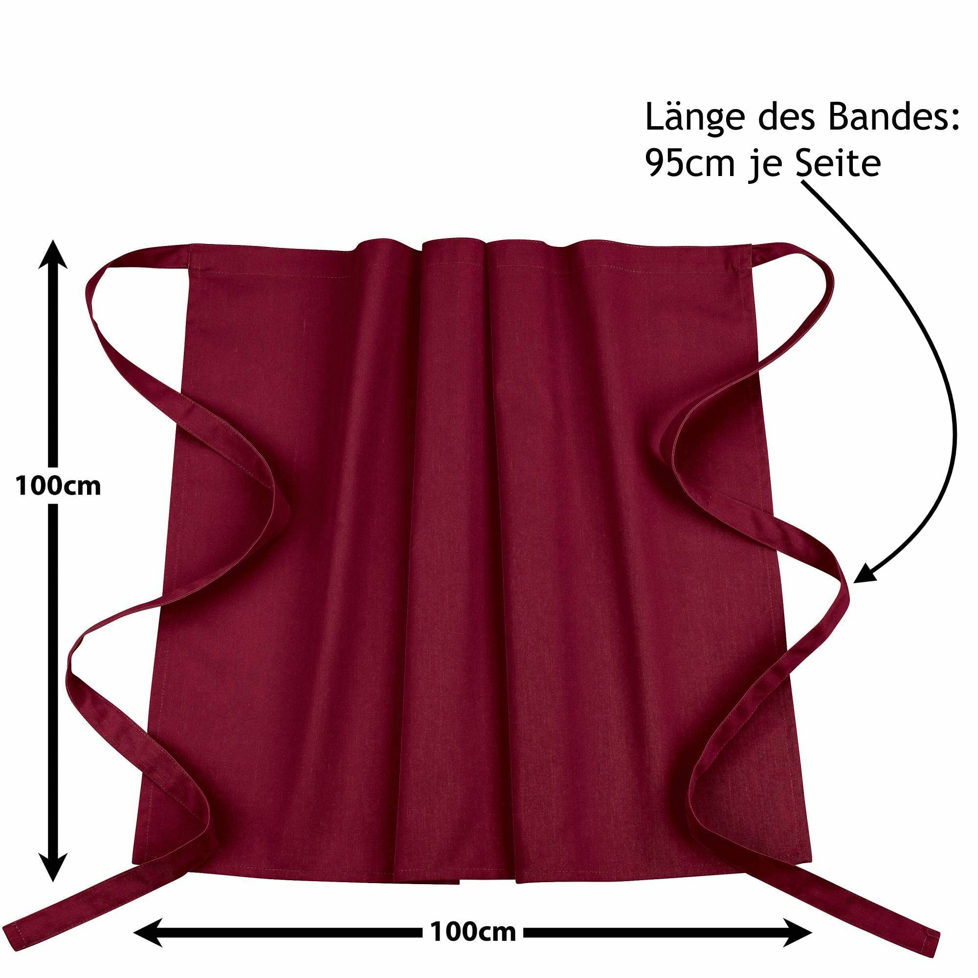 DESERMO - Juego de 10 Delantales prémium de 100 cm x 100 cm (Largo x Ancho), Delantal Profesional Mujer y Hombre, Mezcla innovadora de algodón y poliéster, Color Burdeos