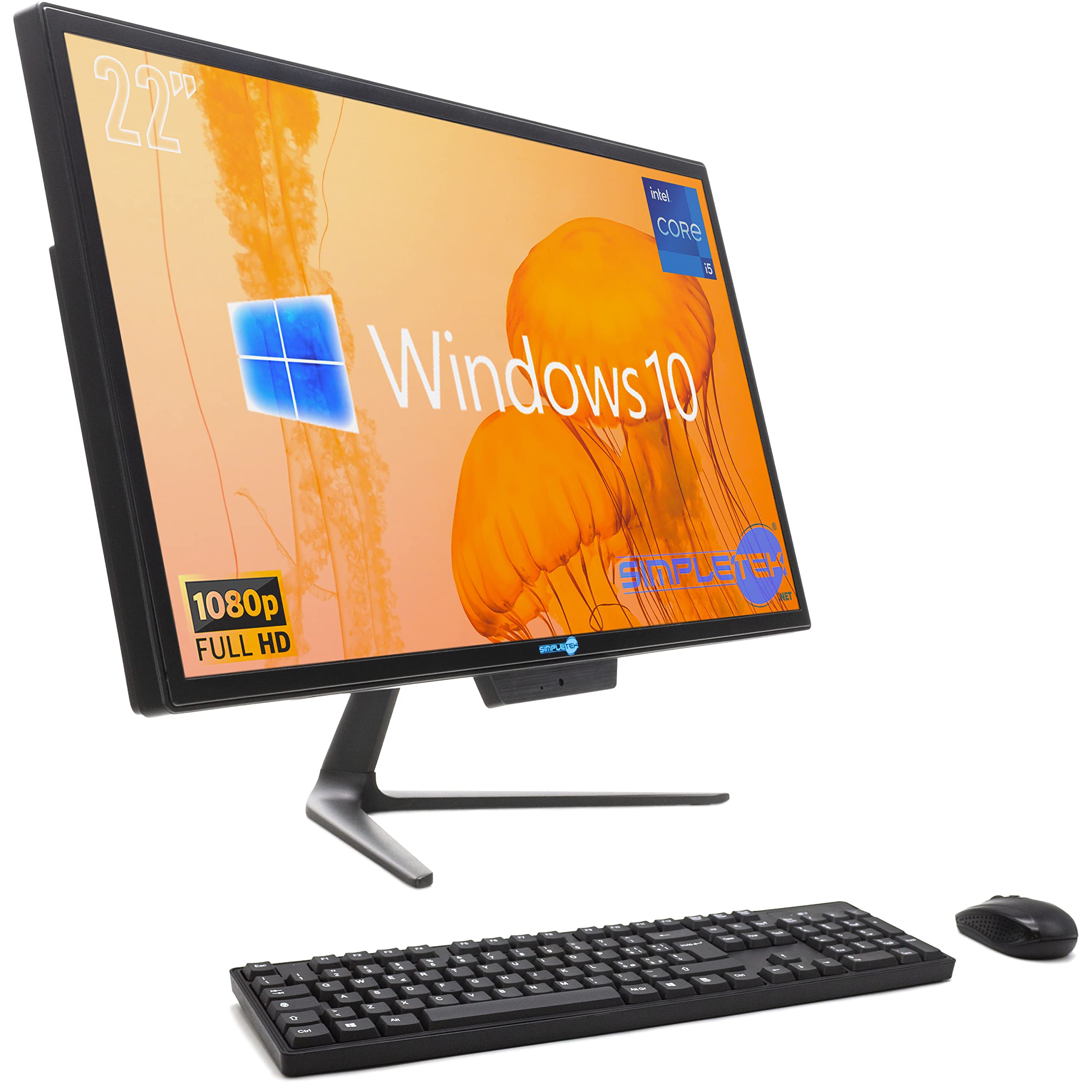 SIMPLETEK PC All in One Core i5 Fino 3.10GHz 4GB SSD 120GB | 22" Full HD Windows 10 Pro | Webcam integrata VGA HDMI WiFi5 Computer Aio Fisso Casa Lavoro
