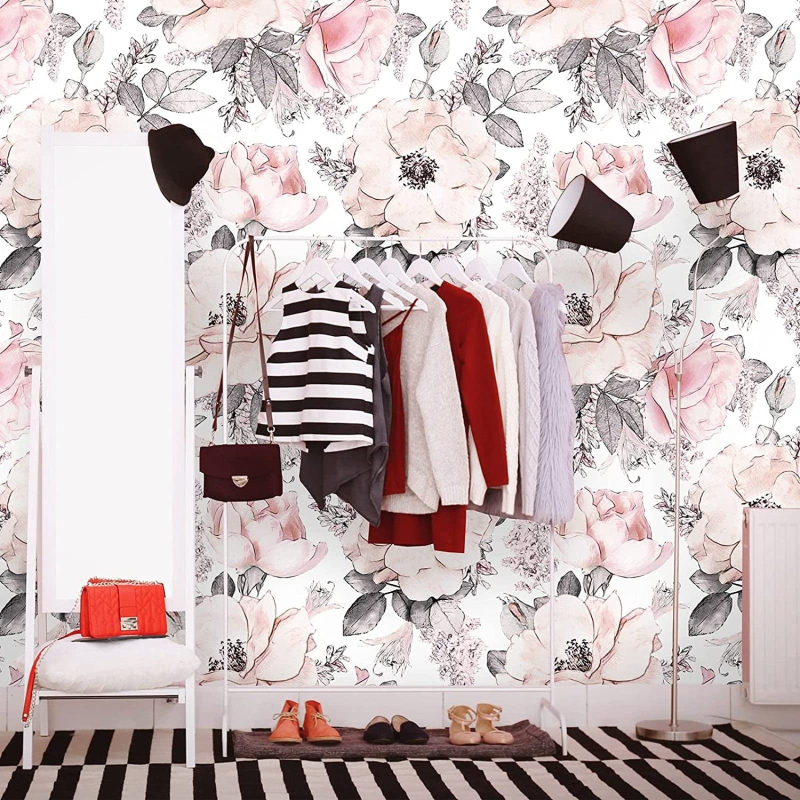 Papier Peint 3D Non Tissé à La Main - Motif Floral Rose Pastoral - 430