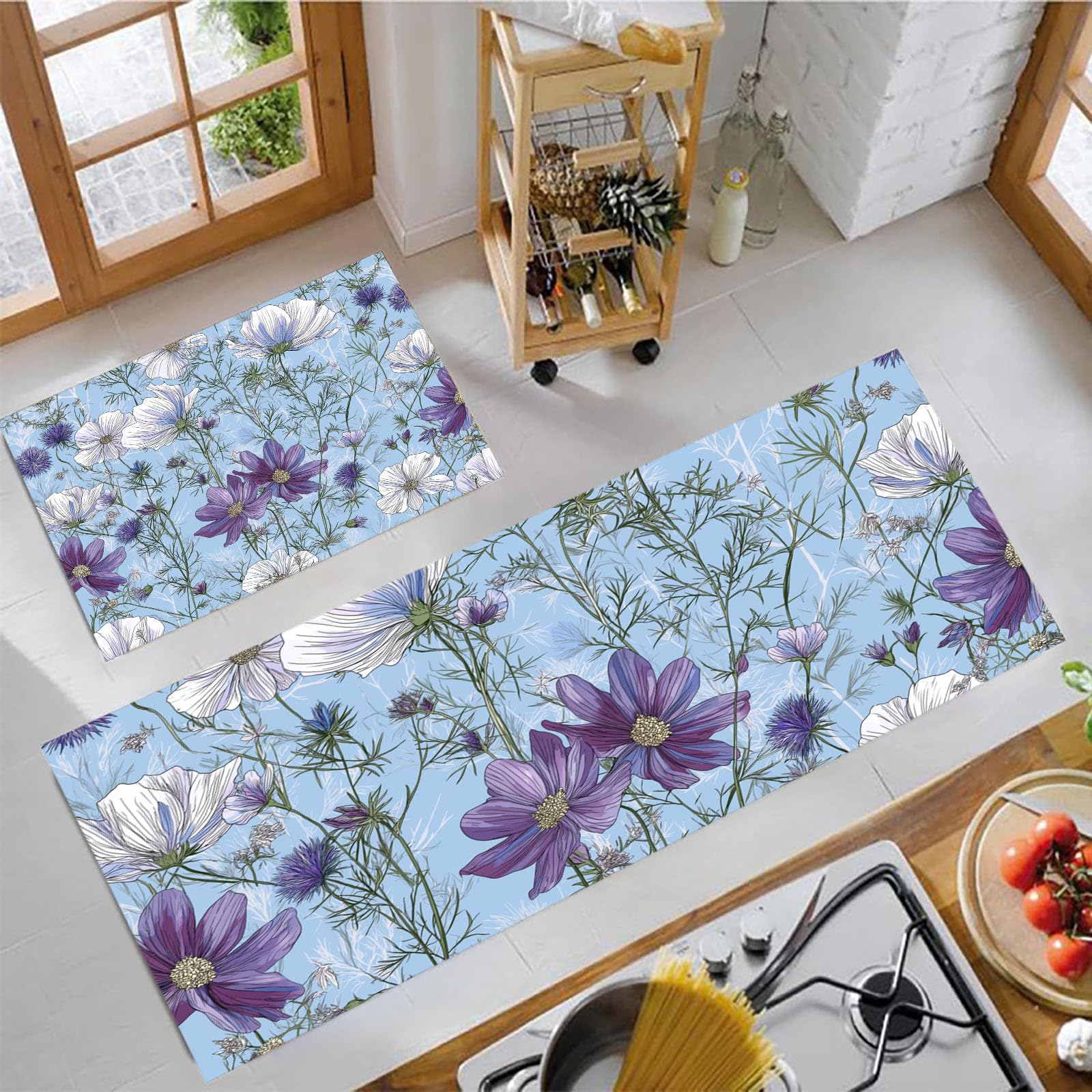 Alfombras de cocina flores elegantes para decorar zonas de fregadero